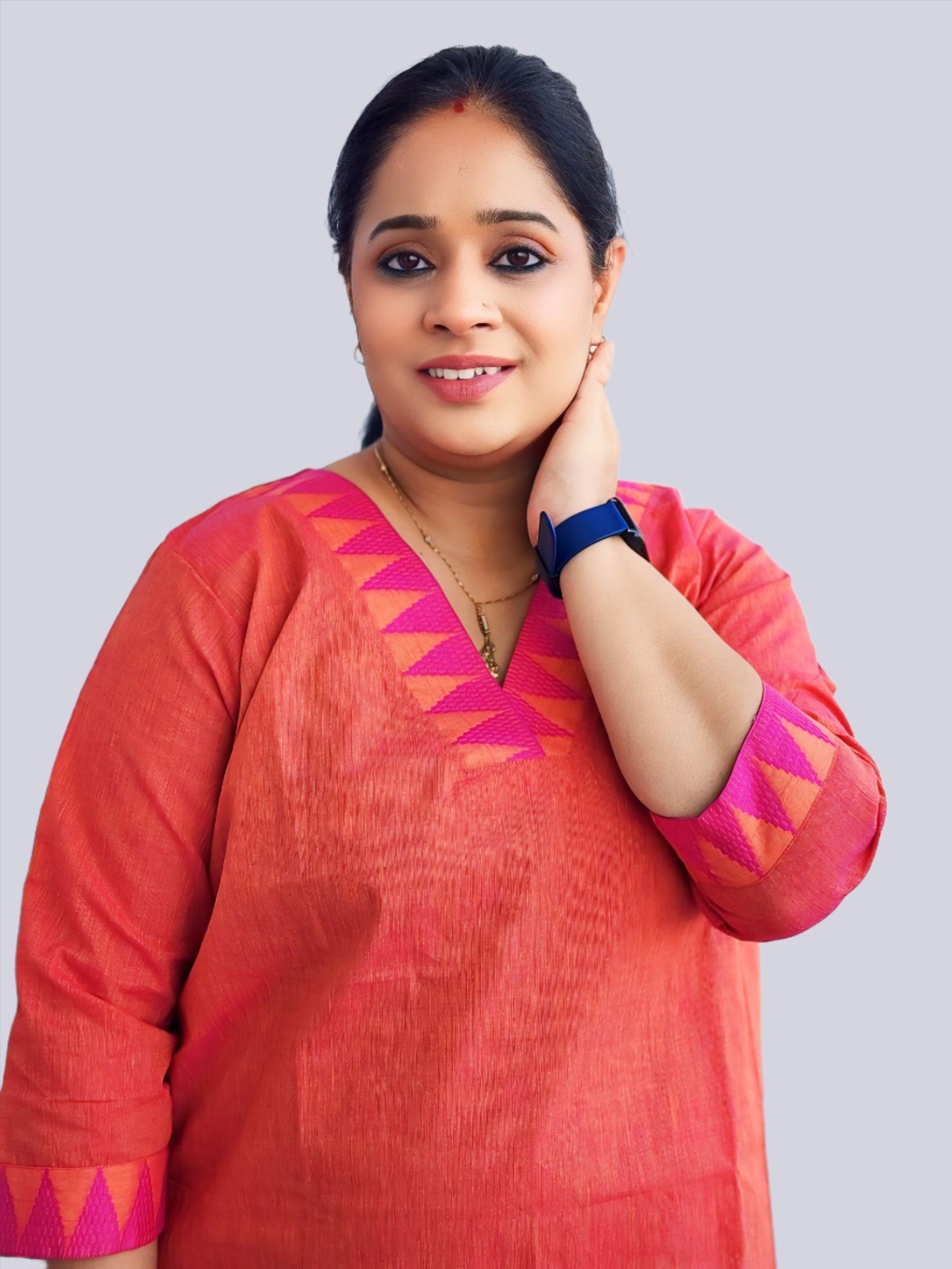 Orange Cotton Hip Covering Short Kurti
