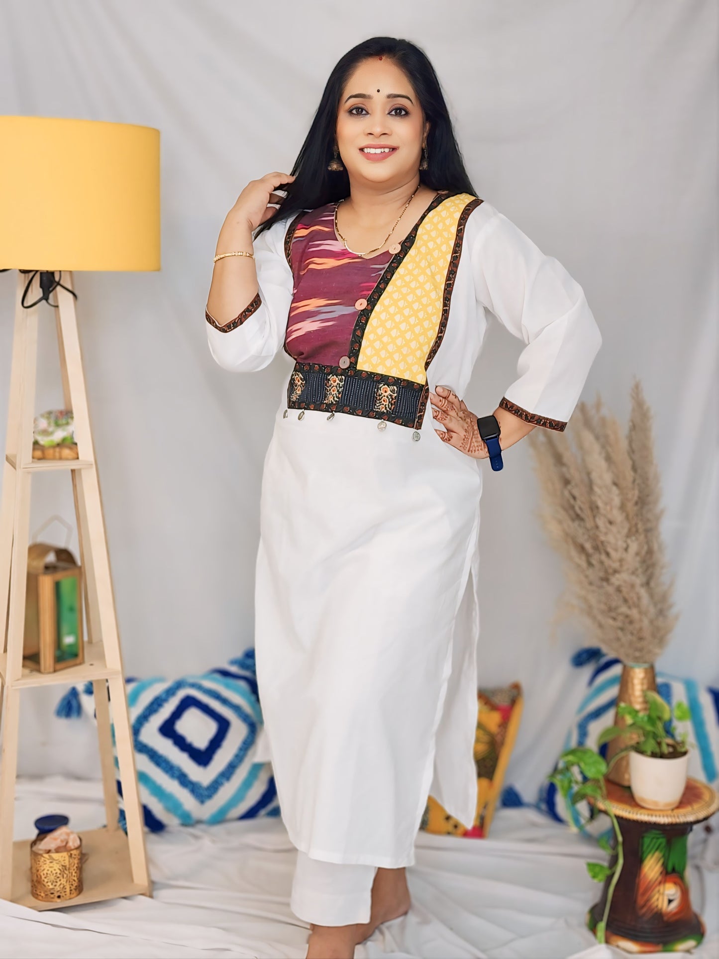 White Handcrafted Patch kurta