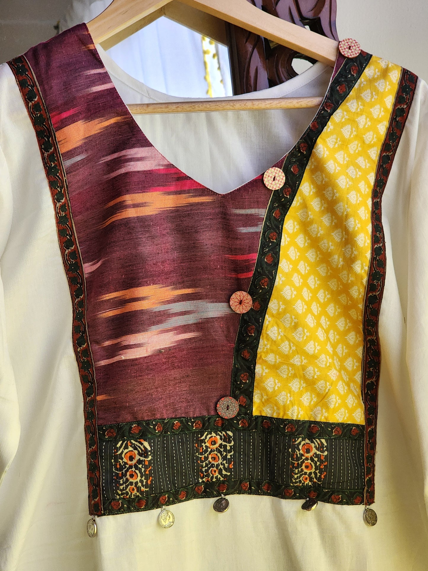 White Handcrafted Patch kurta