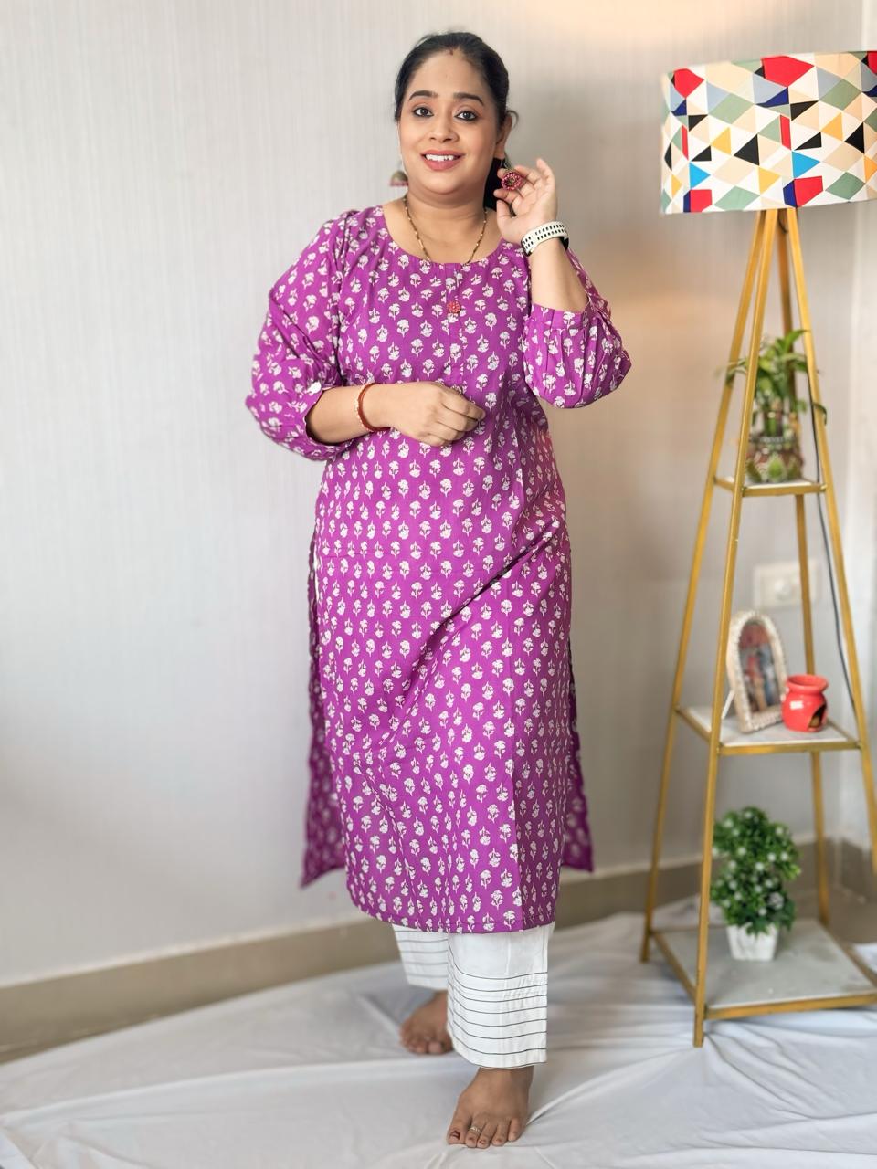 Lavender Deisgner Summer Cotton Kurta