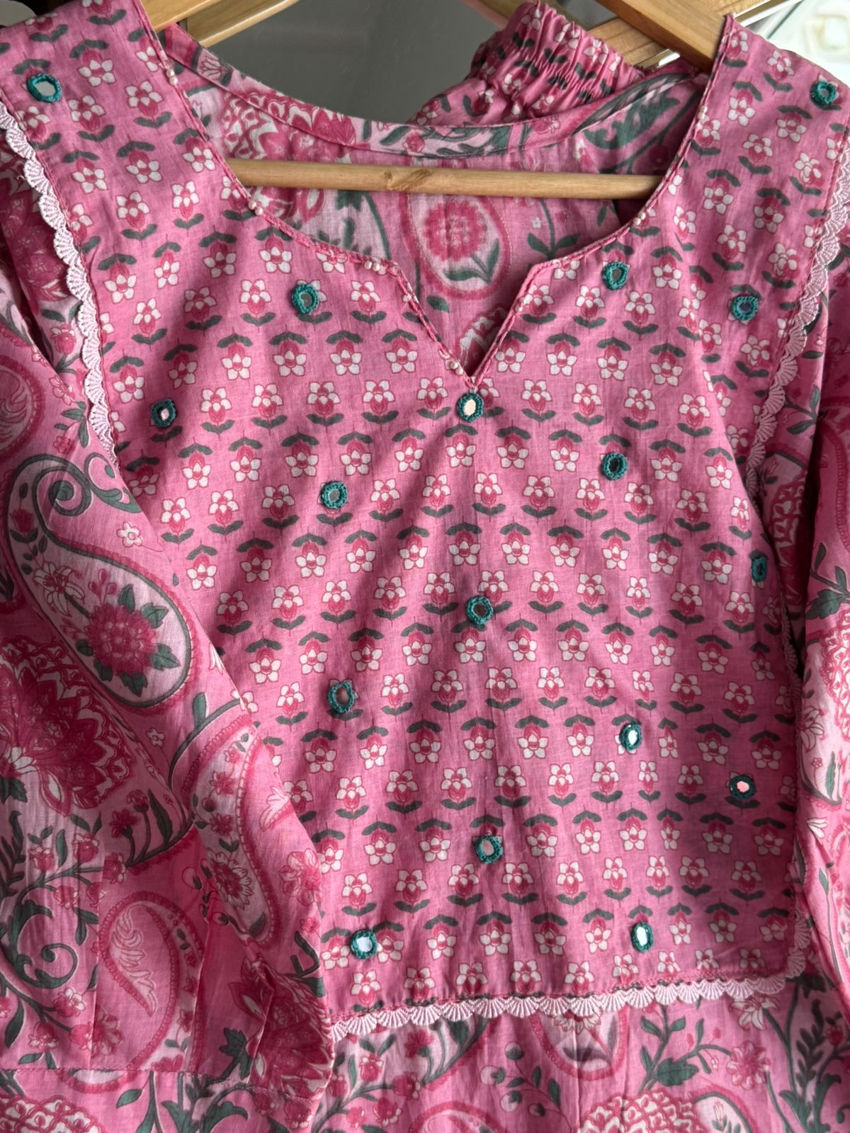 Pink Floral Kurta Pant Set