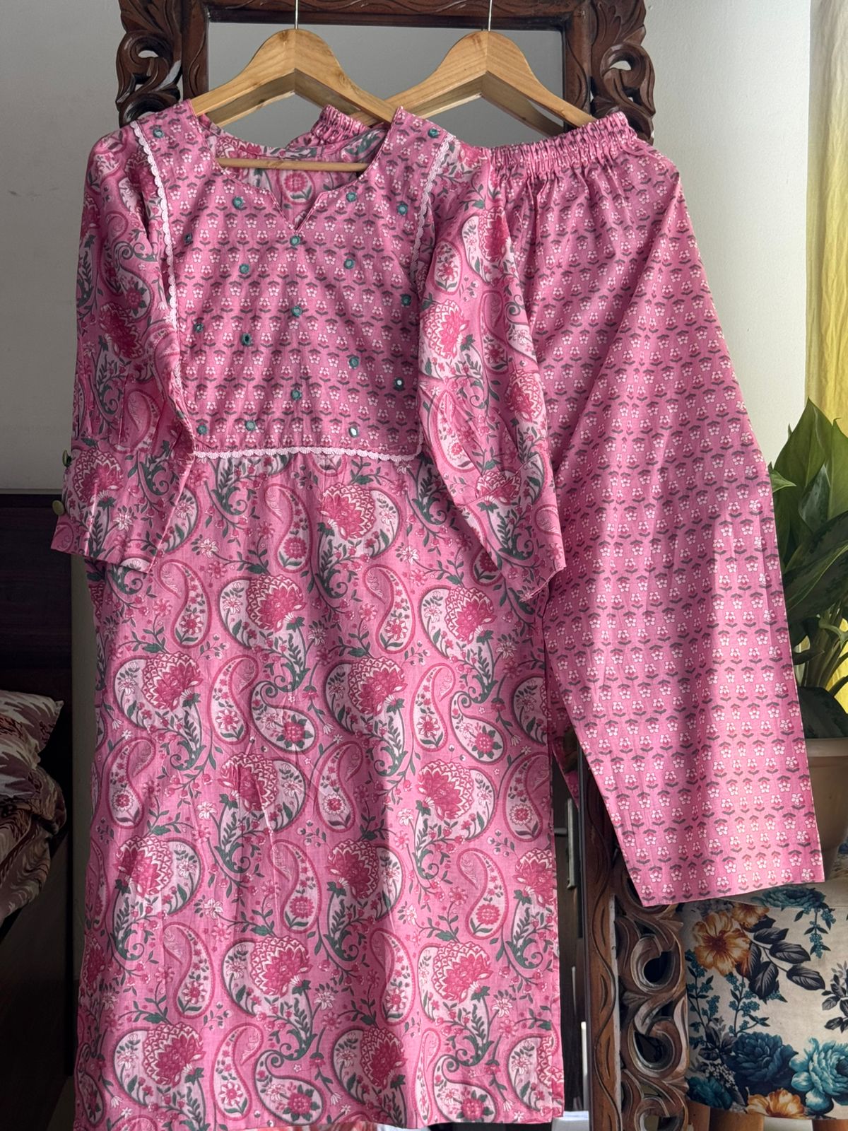 Pink Floral Kurta Pant Set