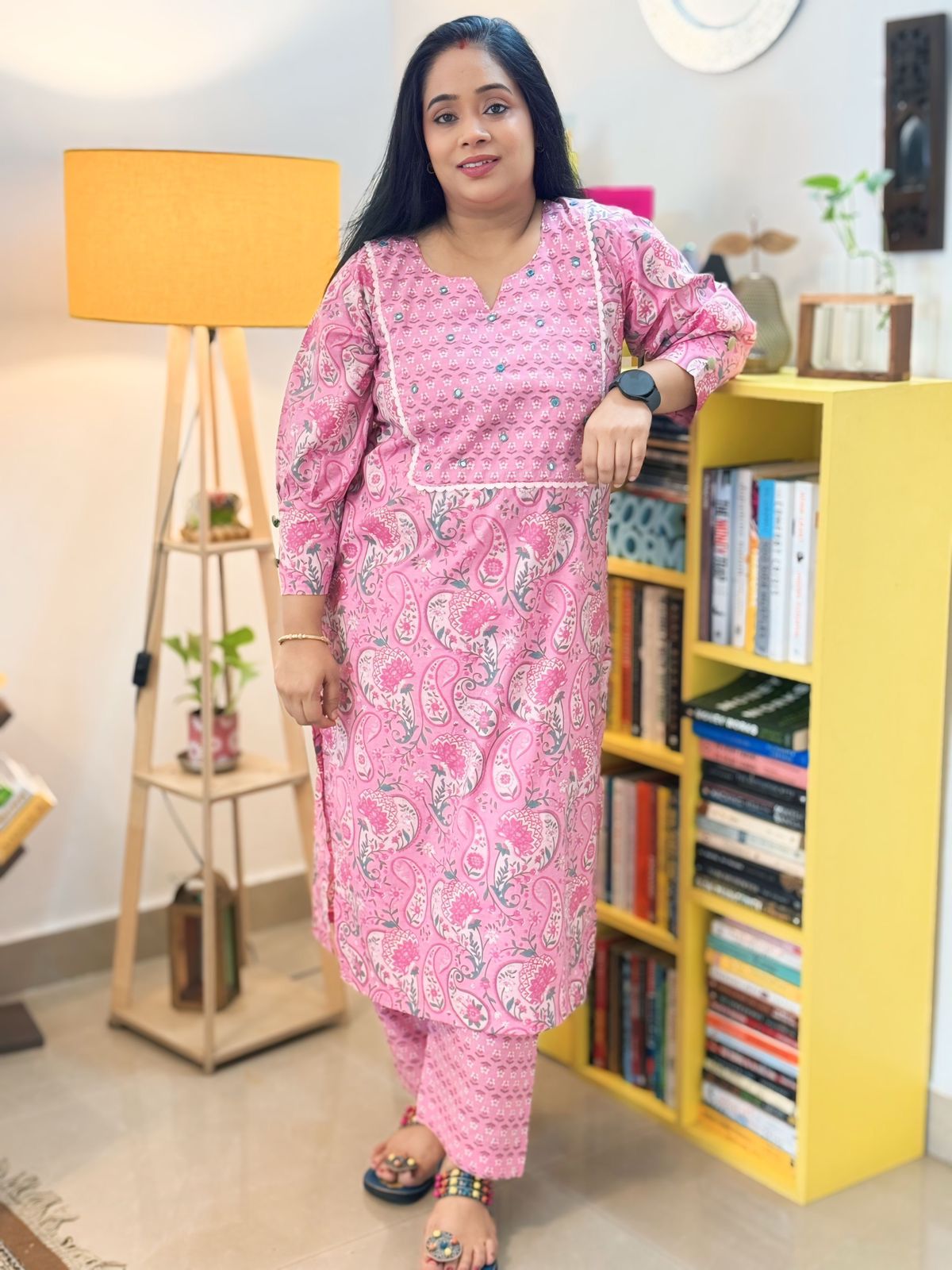 Pink Floral Kurta Pant Set