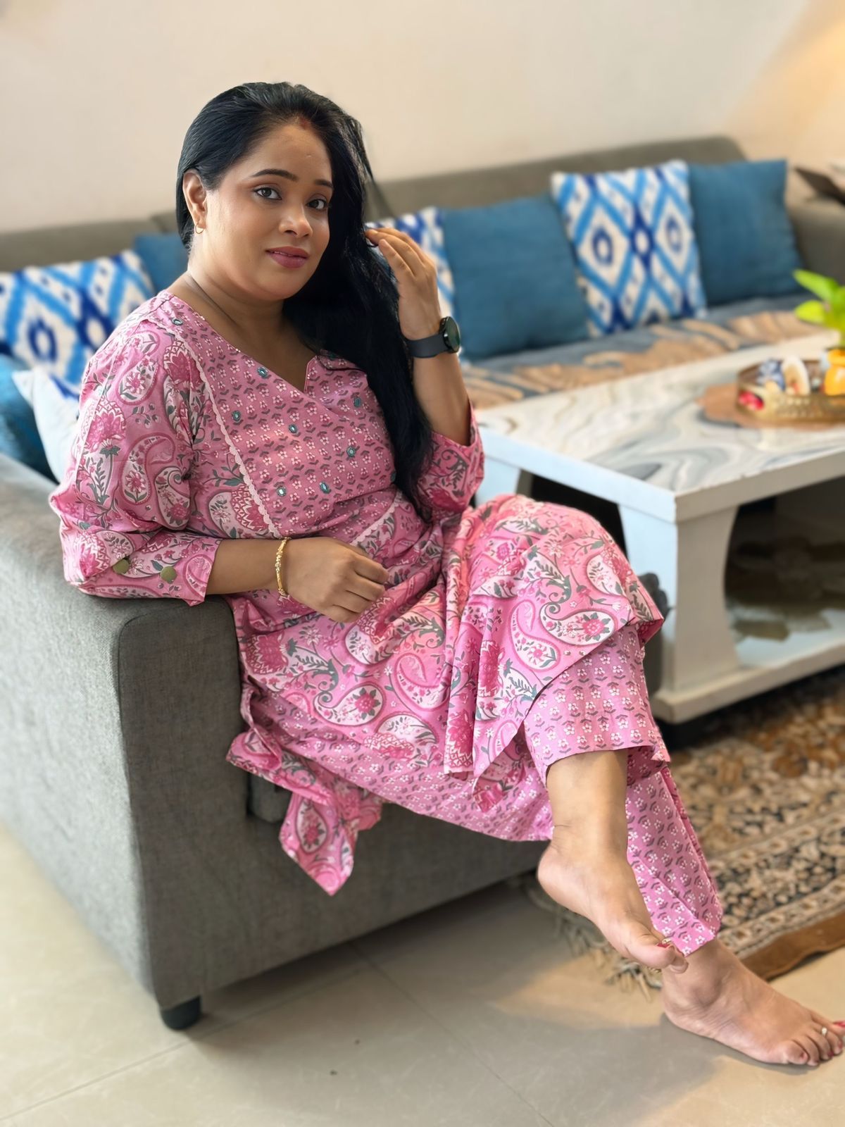Pink Floral Kurta Pant Set