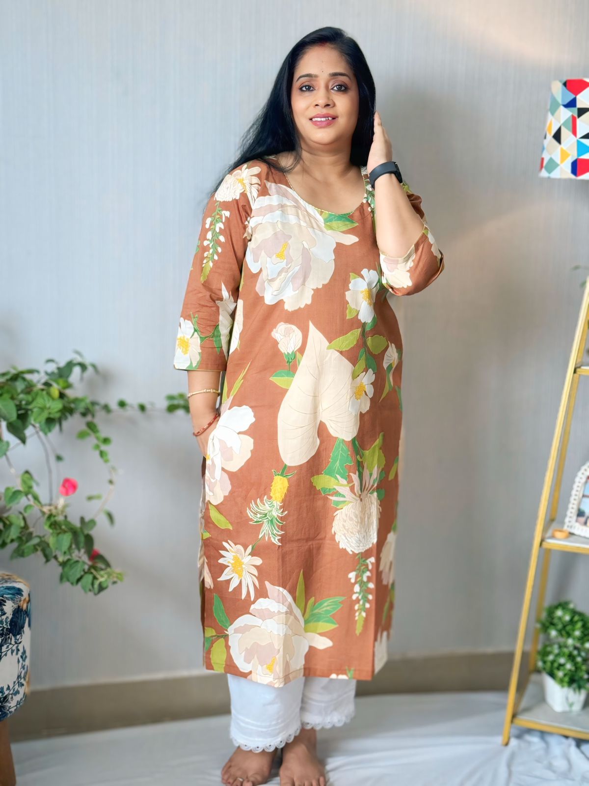 Rozana Brown Floral Kurta