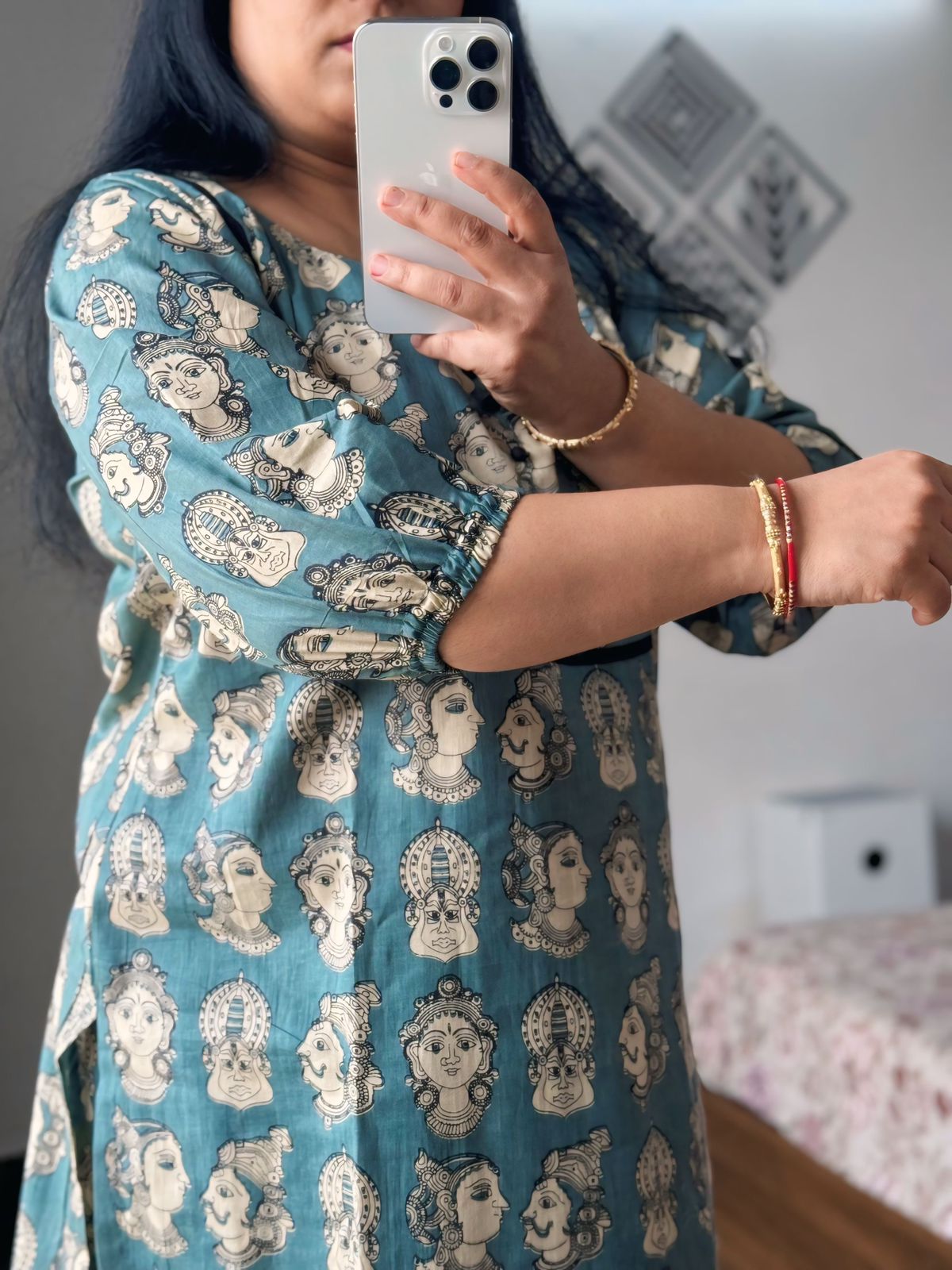 Grey Kalamkari Printed Cotton Kurta Palazzo Set