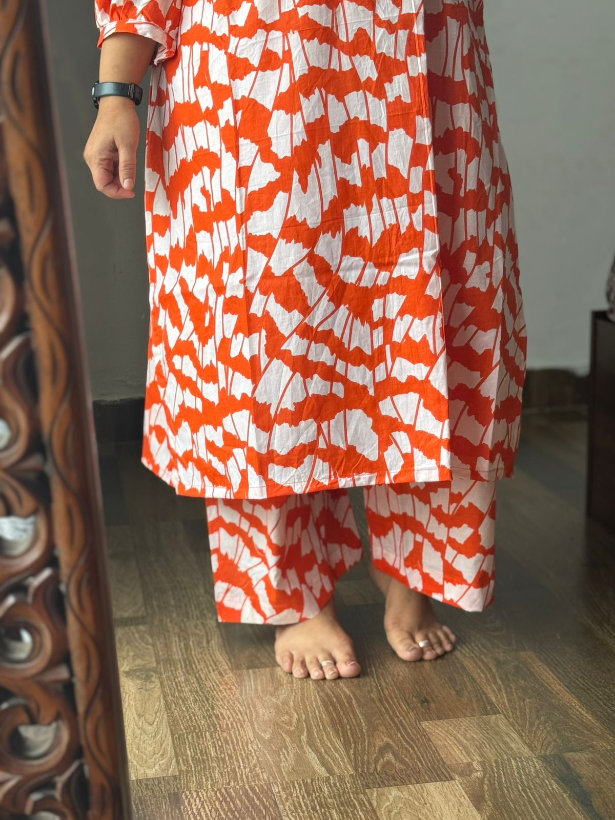 Orange A-line Designer Kurta Set