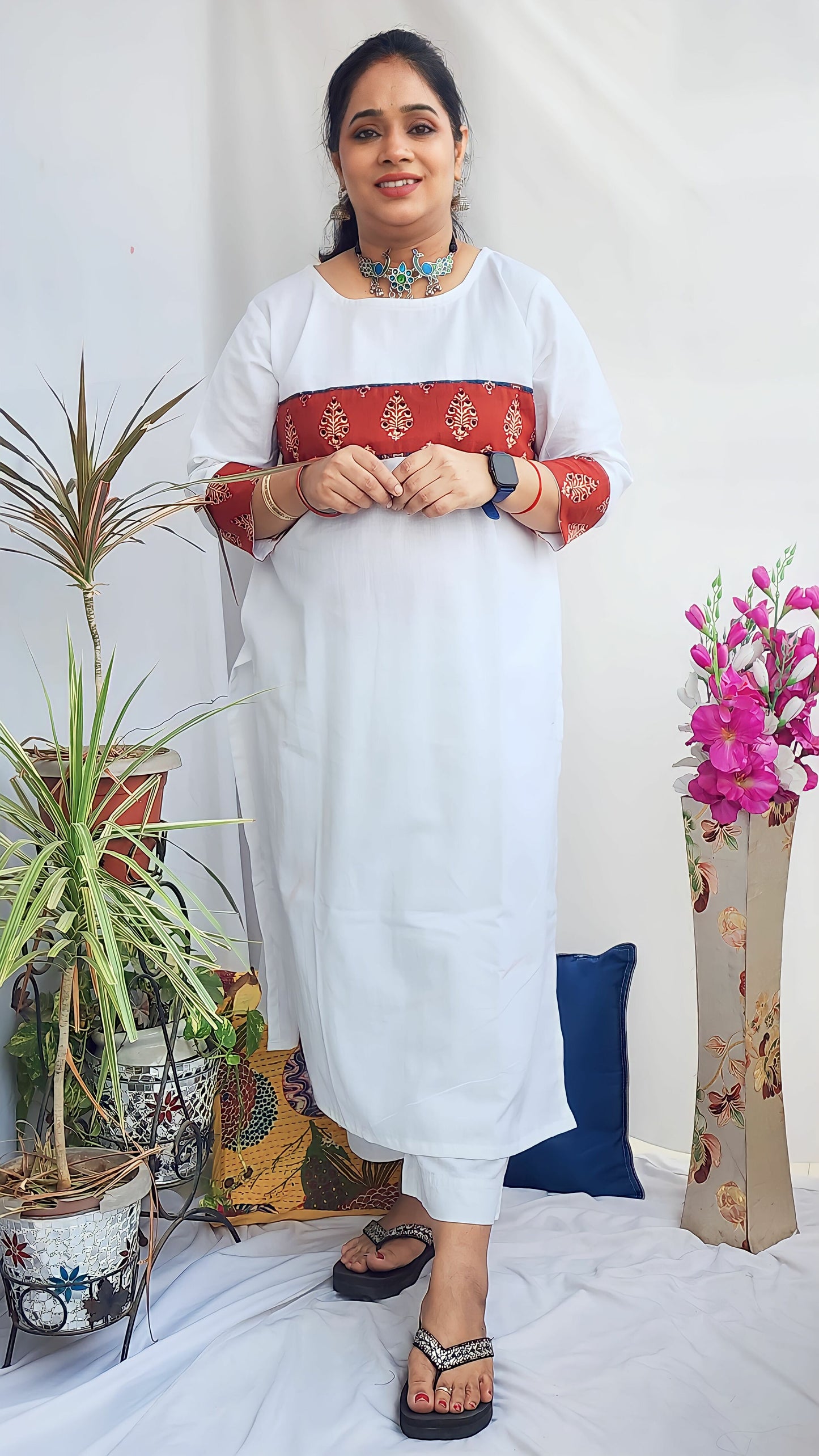 Pure white flex straight Kurta