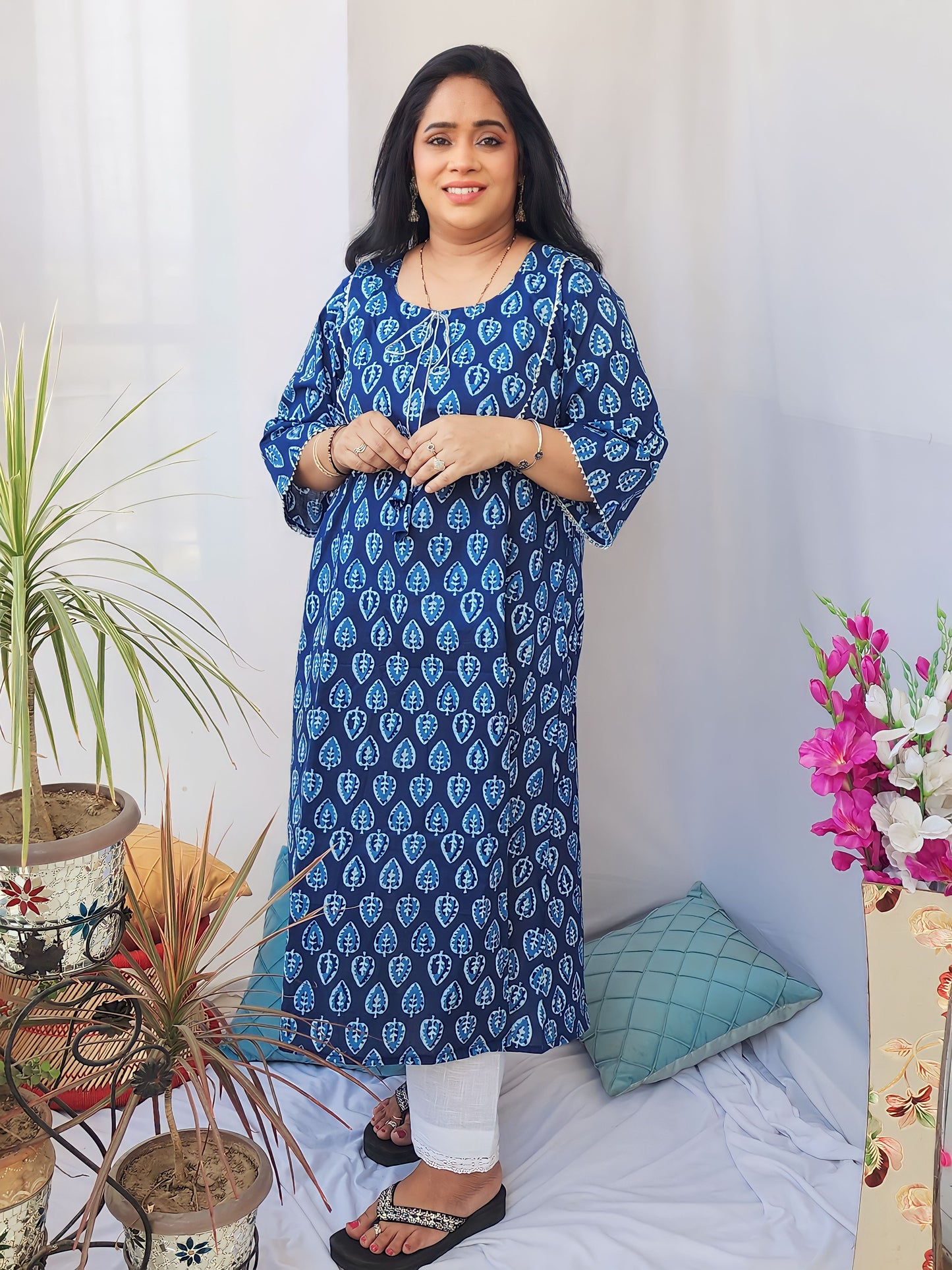 Indigo A-line Kurta With Dori