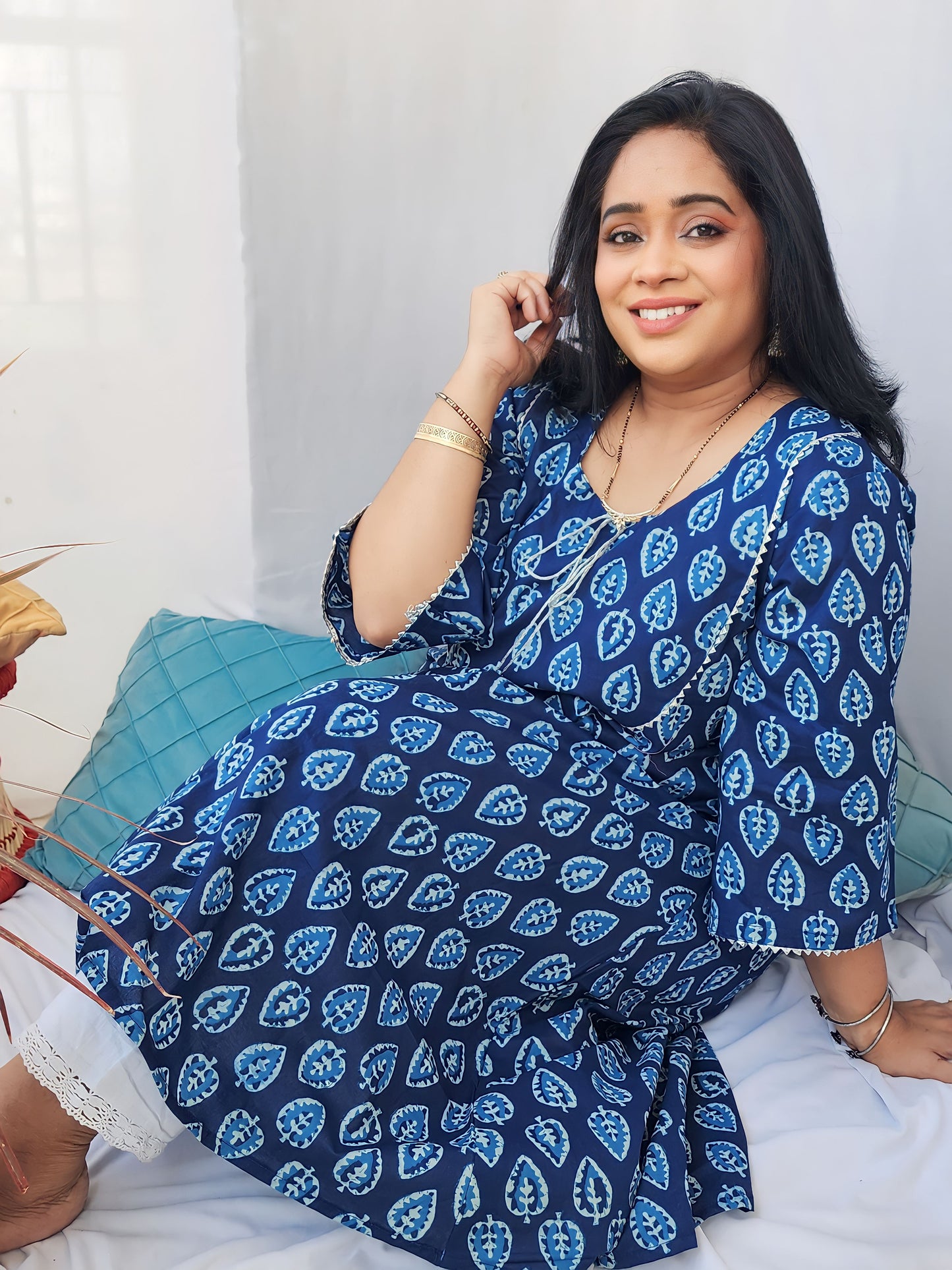 Indigo A-line Kurta With Dori