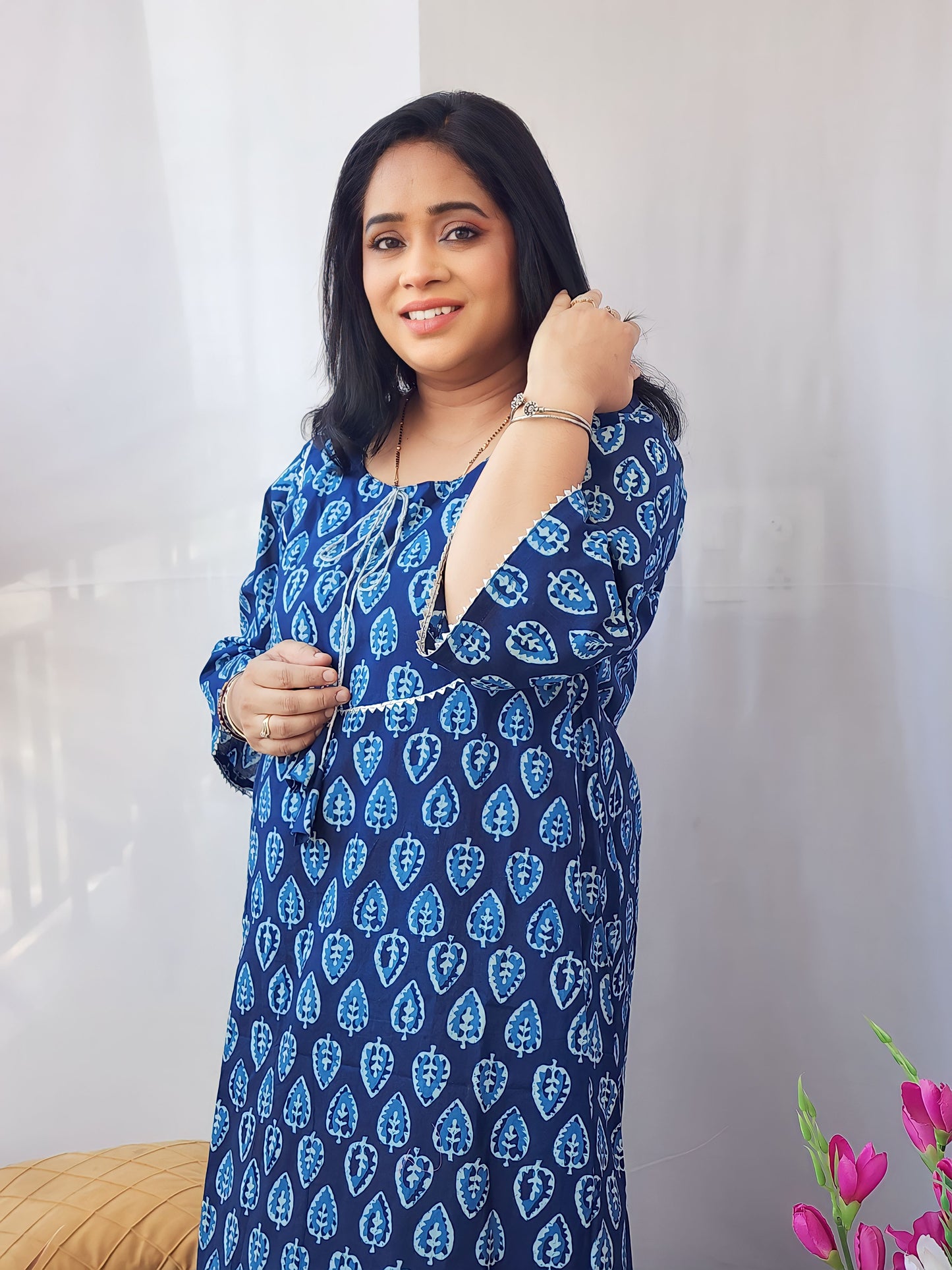 Indigo A-line Kurta With Dori