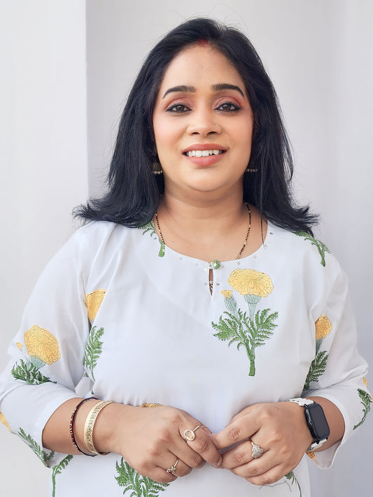 White Marigold Block Print Kurta