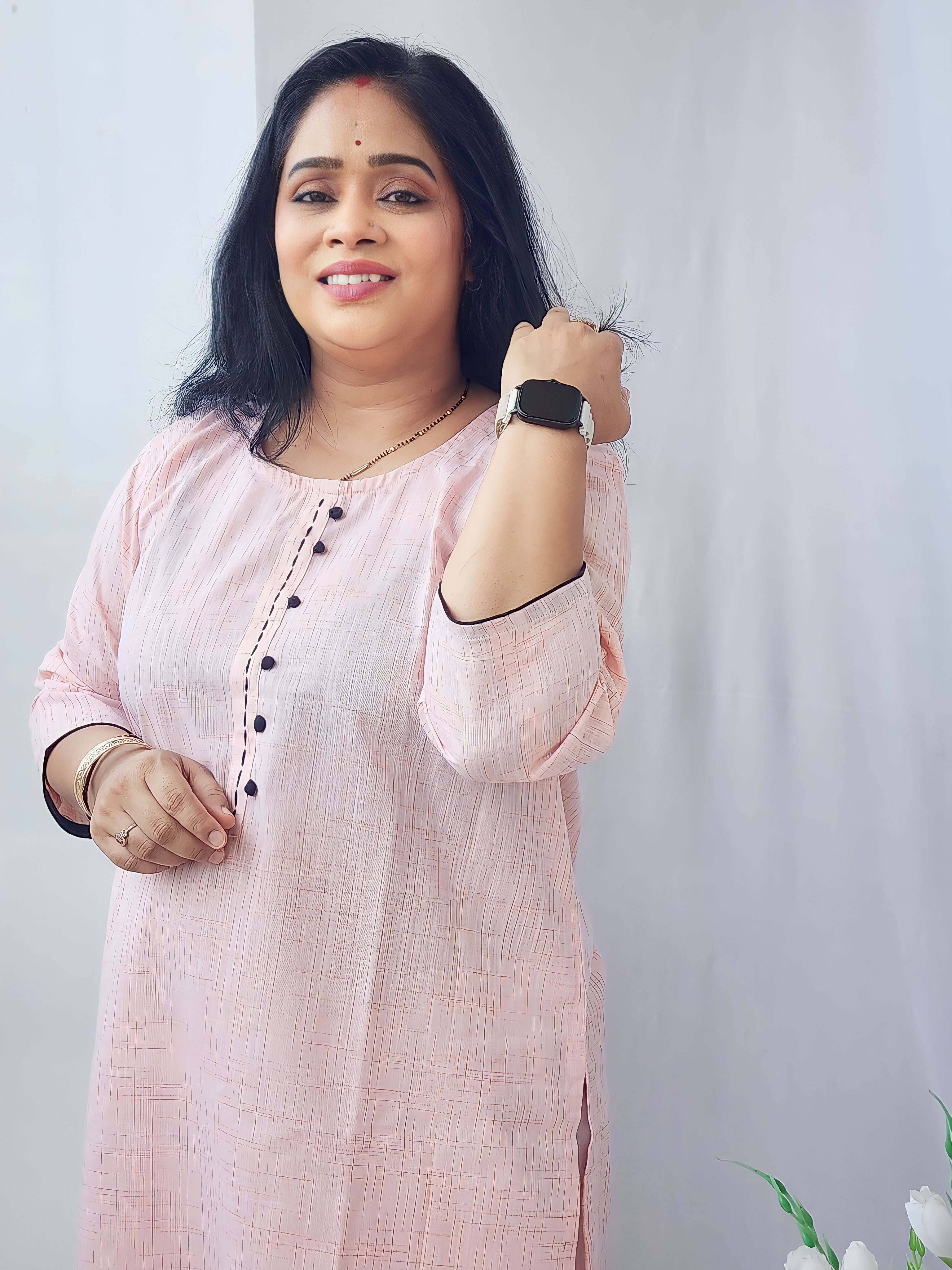 Khadi Peach Kurta with Thread Detailing.