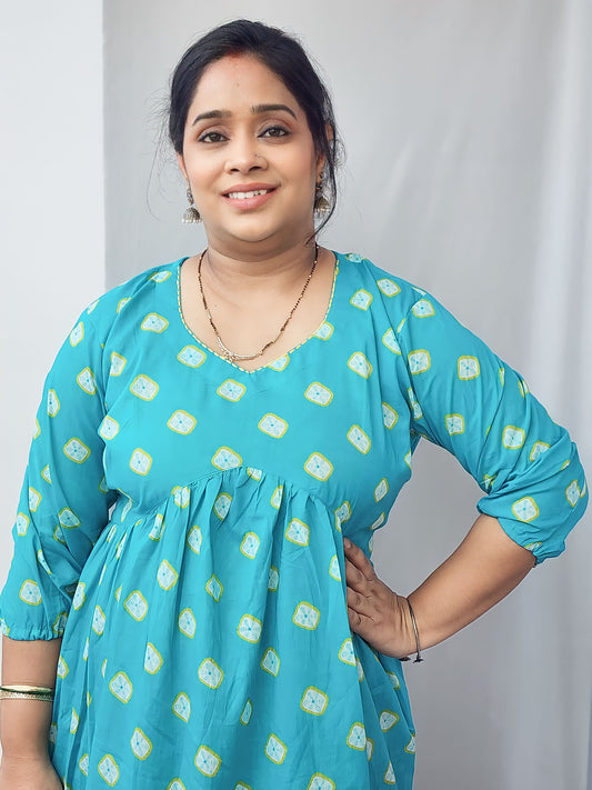 Bandhej Teal Alya Kurta