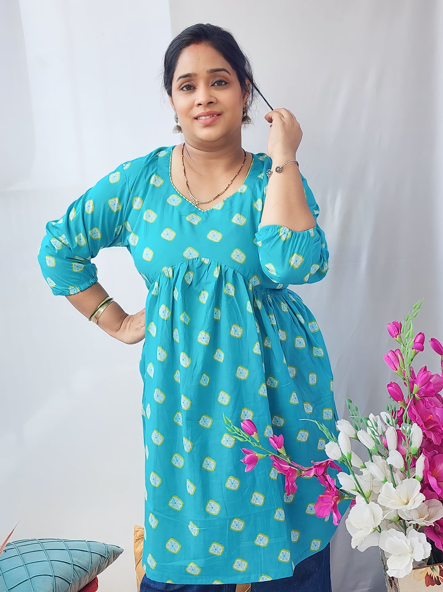 Bandhej Teal Alya Kurta