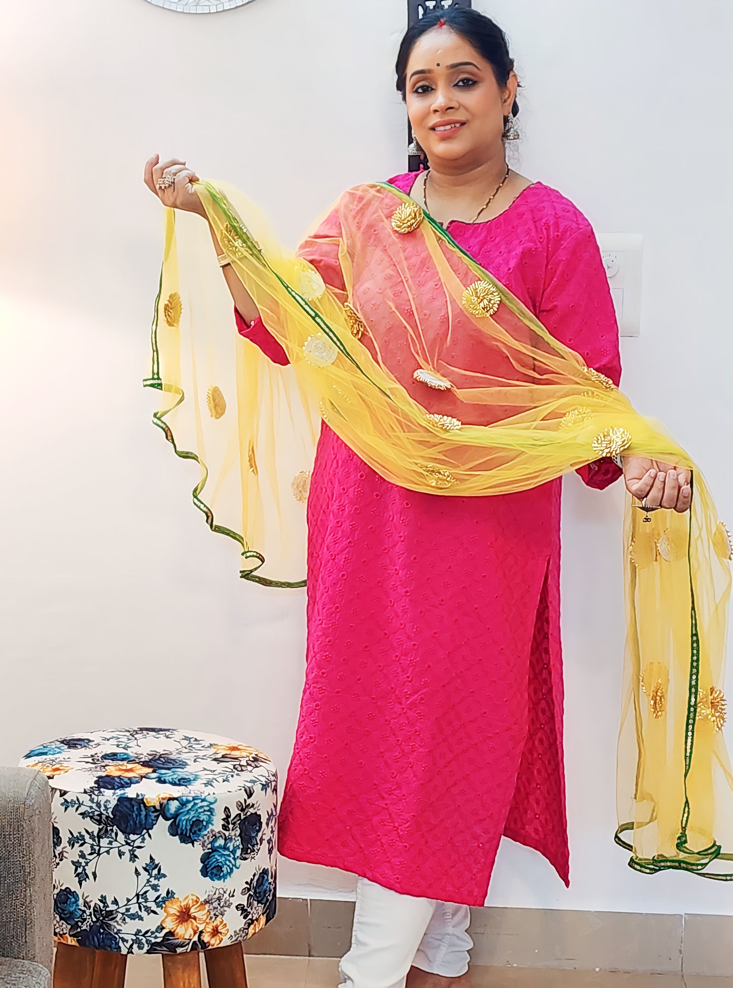 Pink Hakoba Kurta with Heavy Gota Dupatta