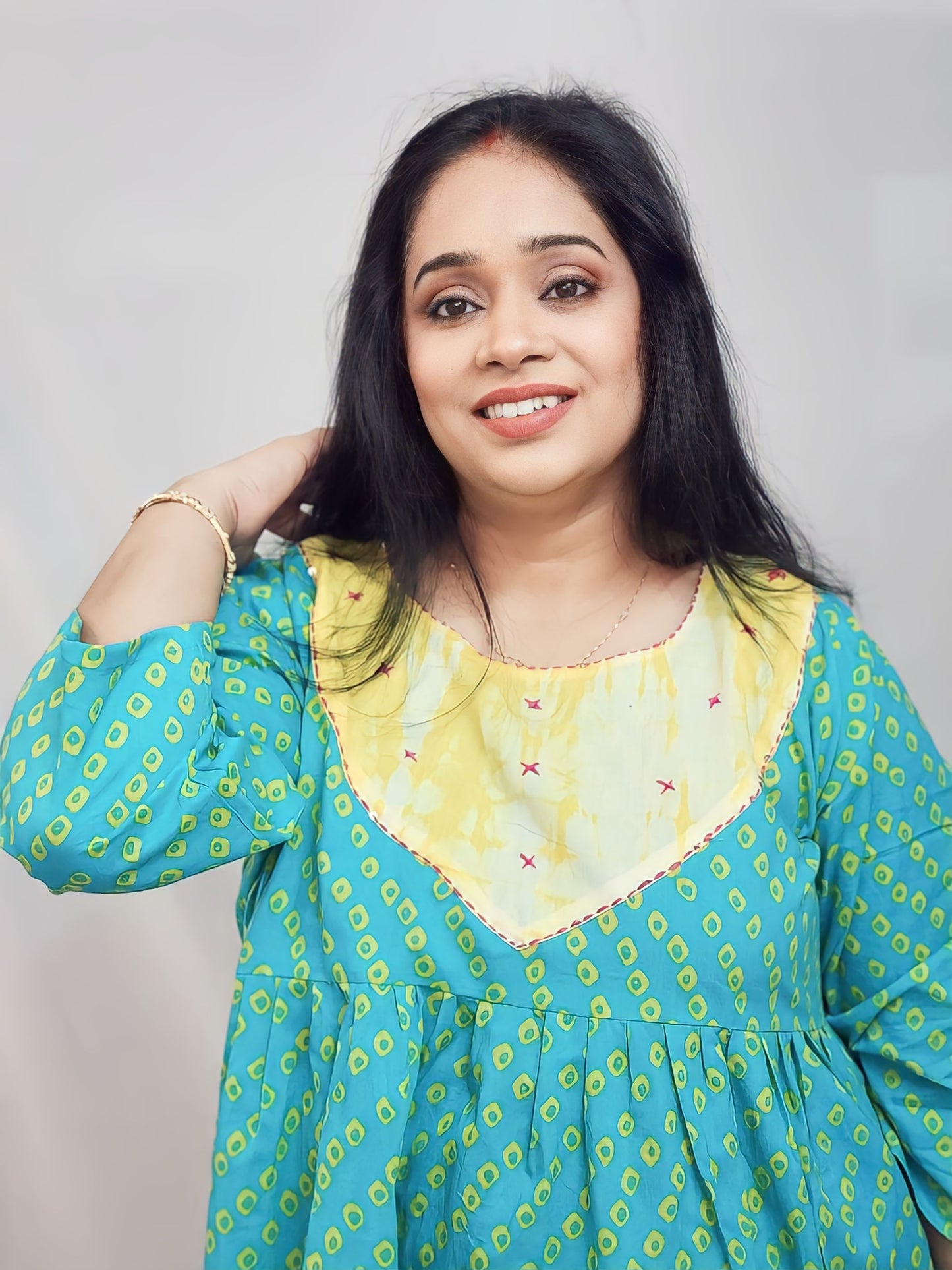 Peplum Teal Short Handcrafted Kurta