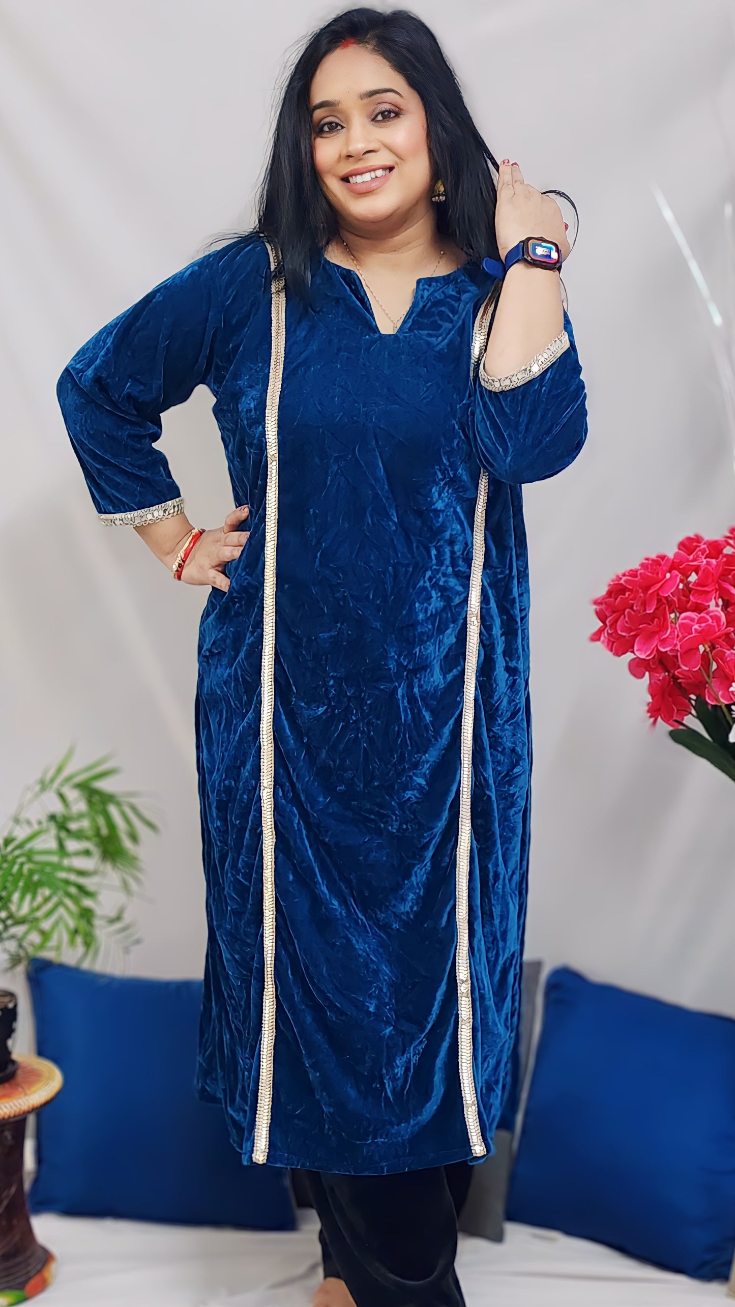 Dreamy Blue Velvet Kurta