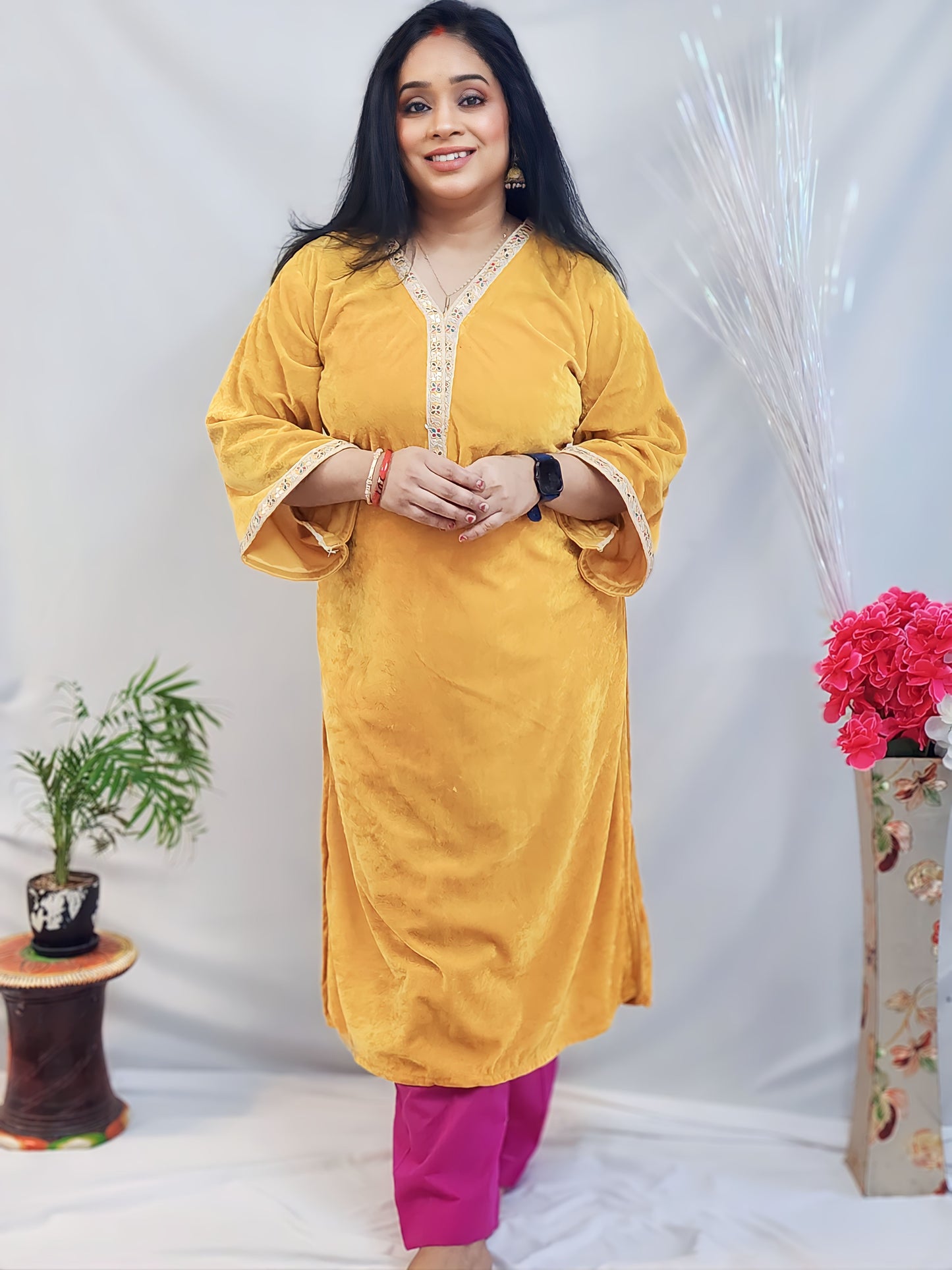 Haldi Yellow Velvet Kurta