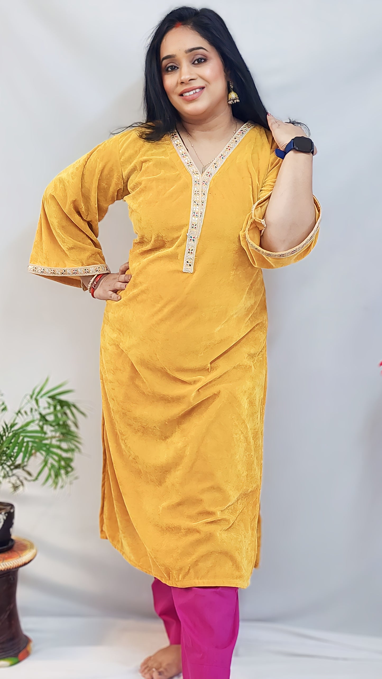 Haldi Yellow Velvet Kurta