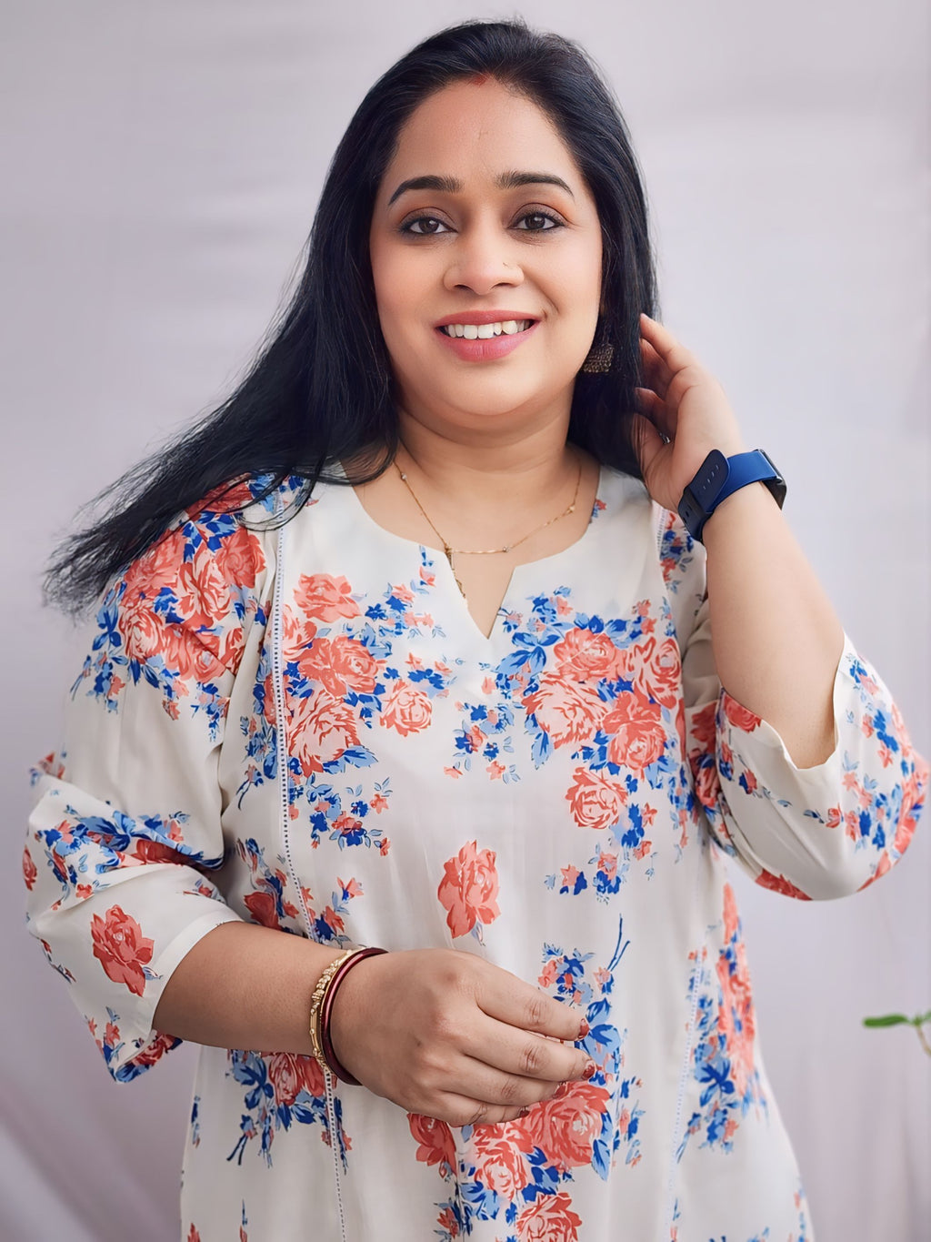 White Floral A-line Cotton Kurta with Cut work