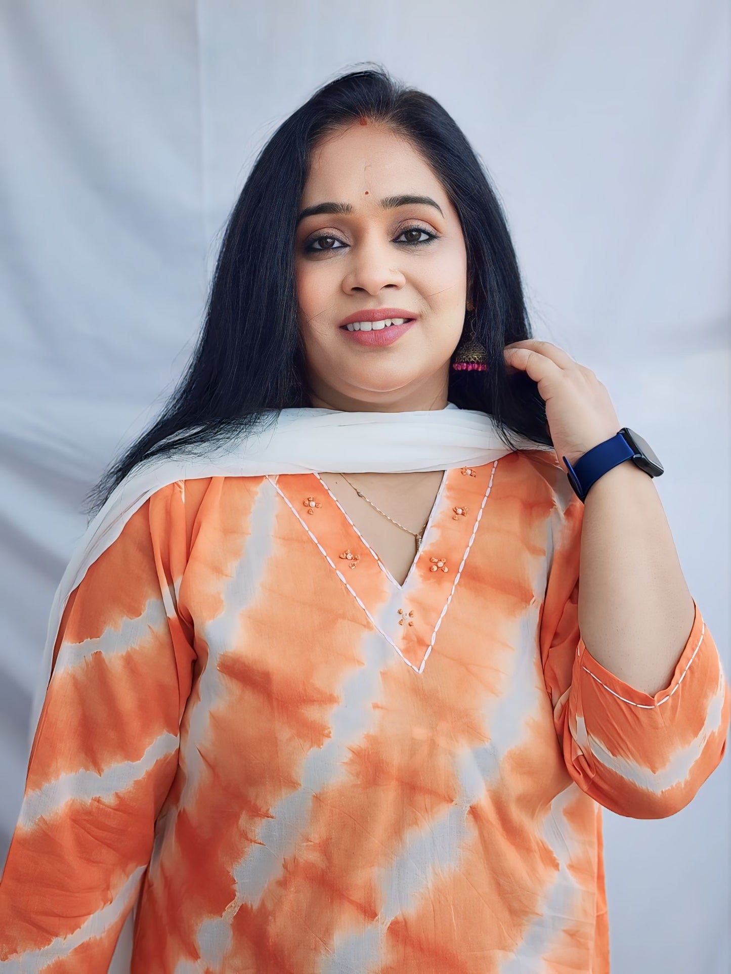 Orange Shibori Mulmul Kurta