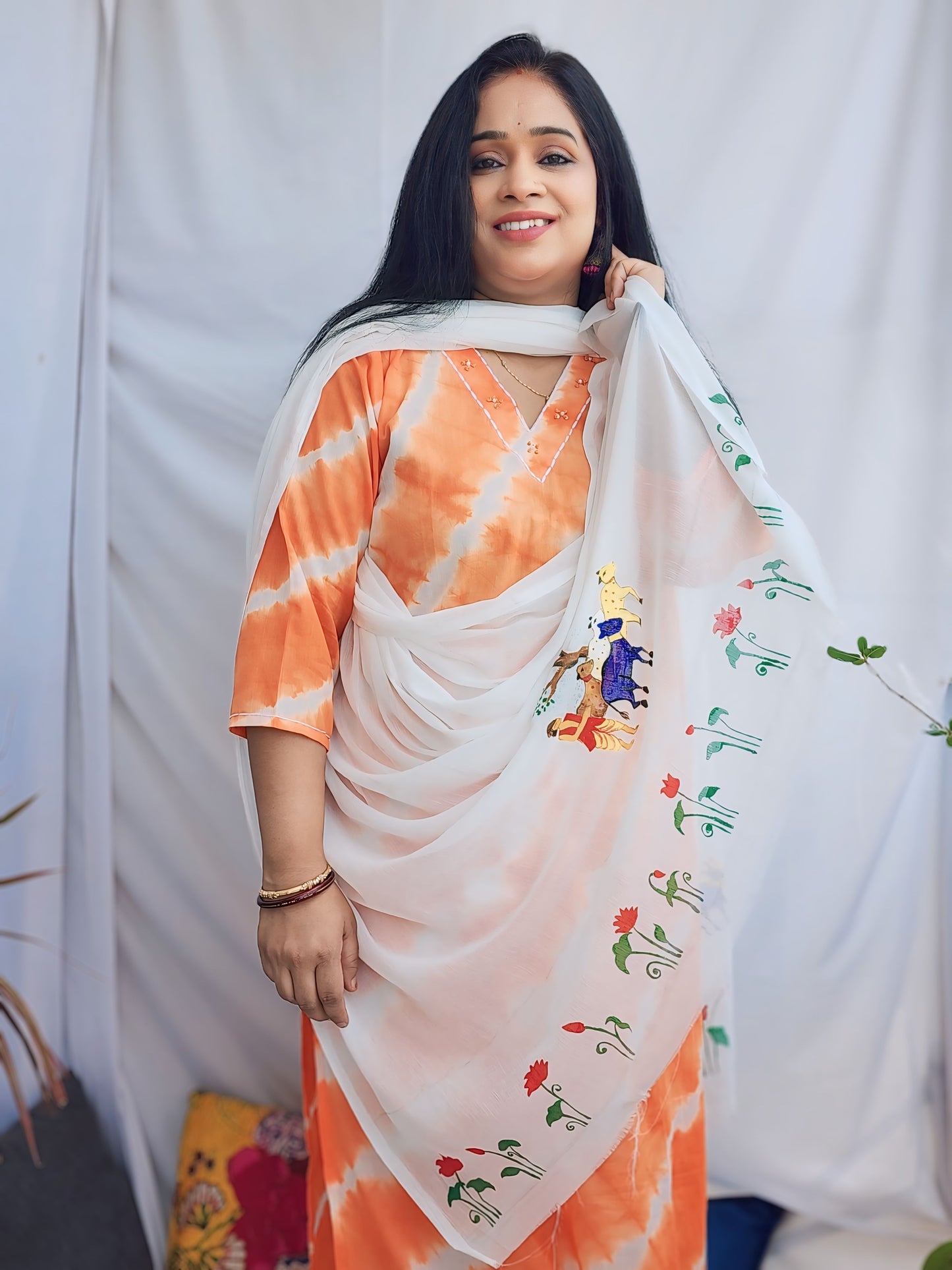 Orange Shibori Mulmul Kurta