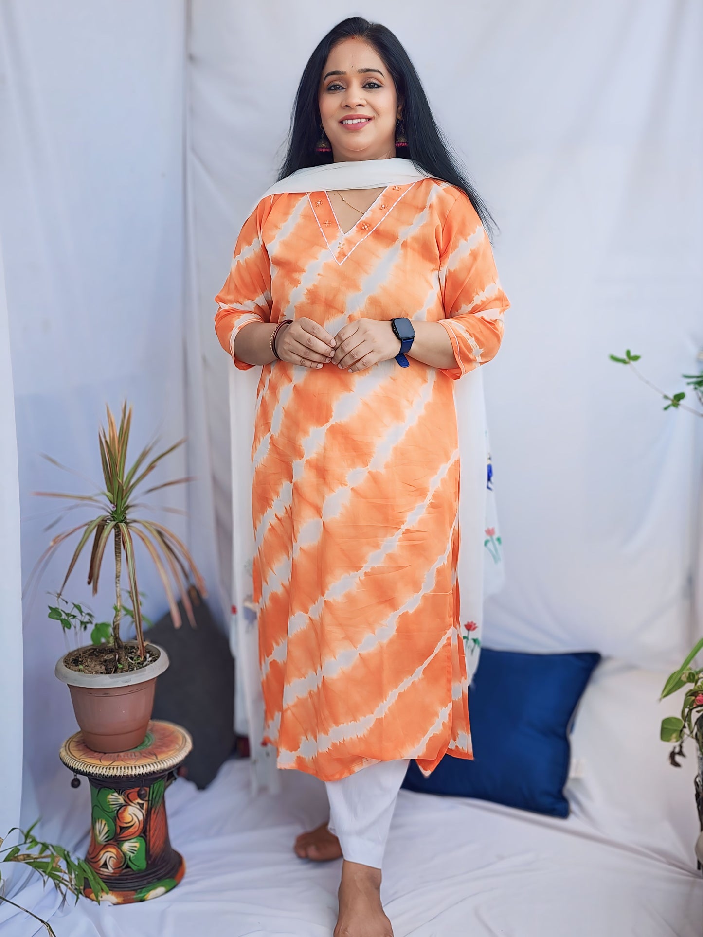 Orange Shibori Mulmul Kurta