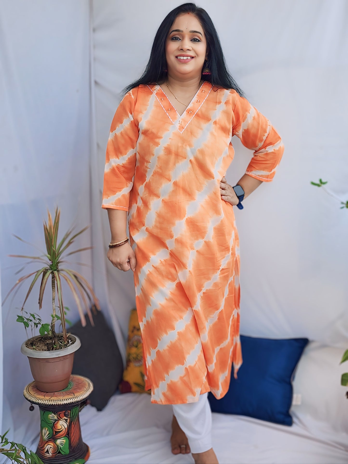 Orange Shibori Mulmul Kurta