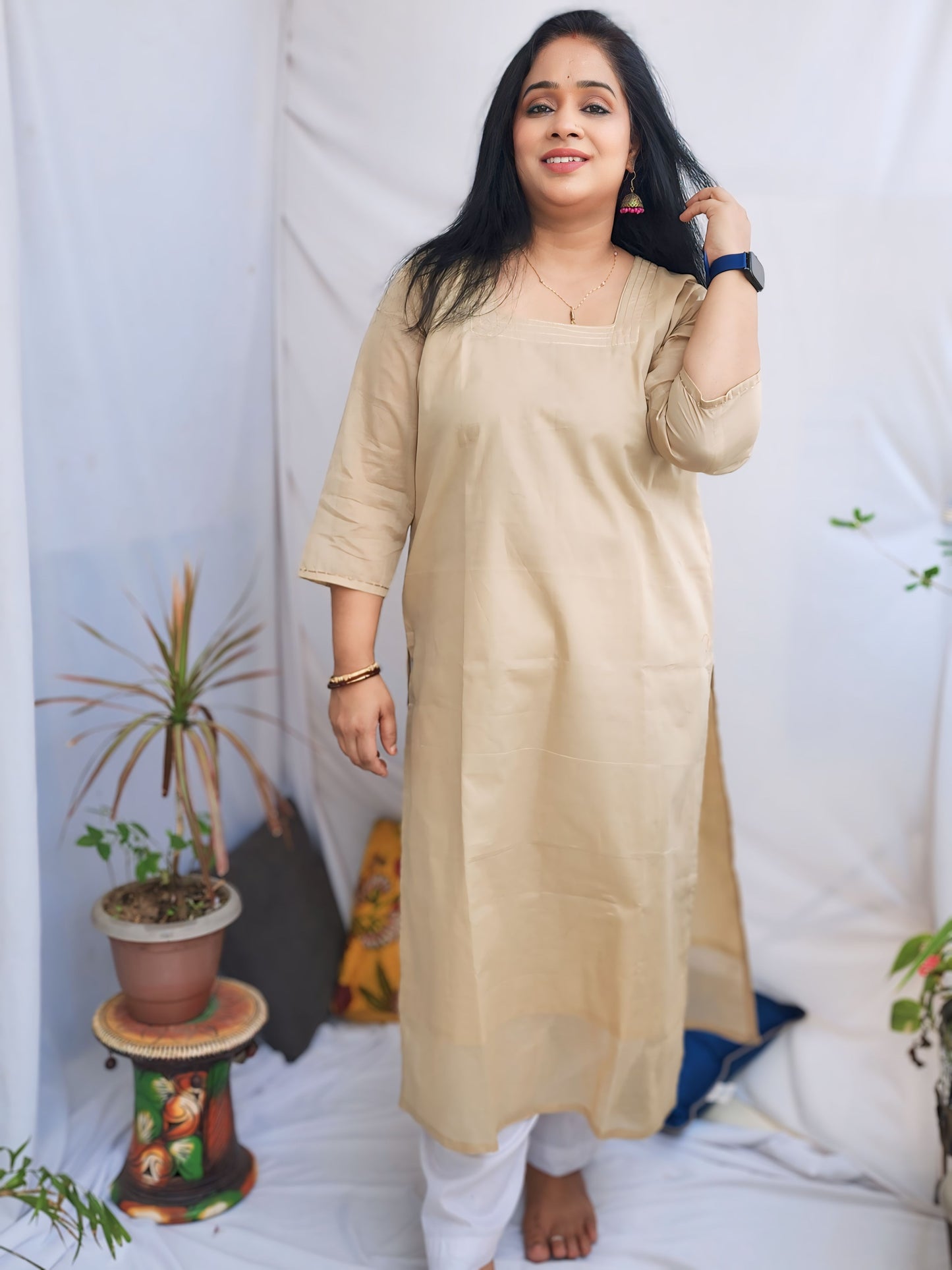 Mulmul Pastel Beige Zari Kurta