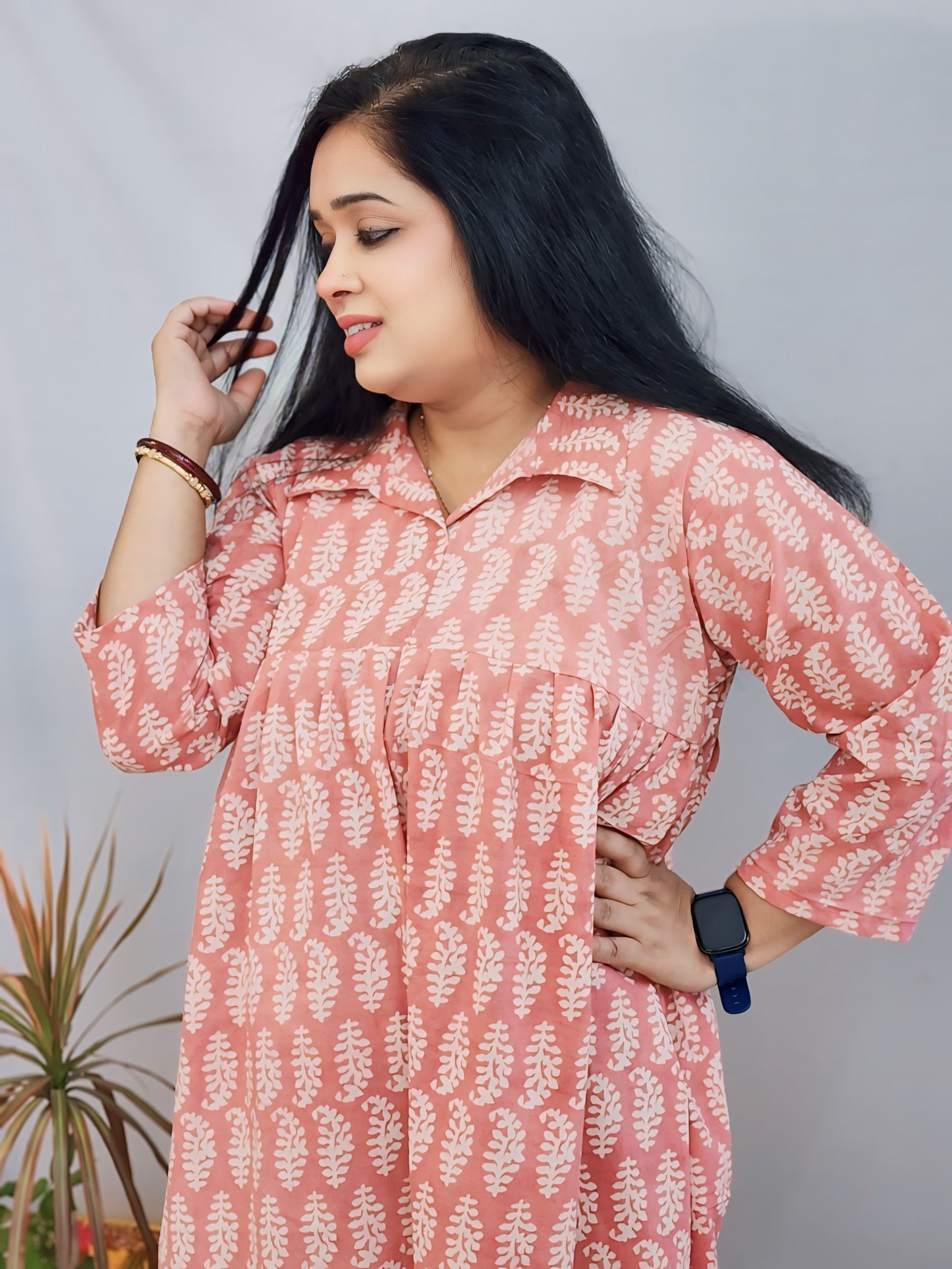 Peach flared Mul cotton Short Dress/Kurta