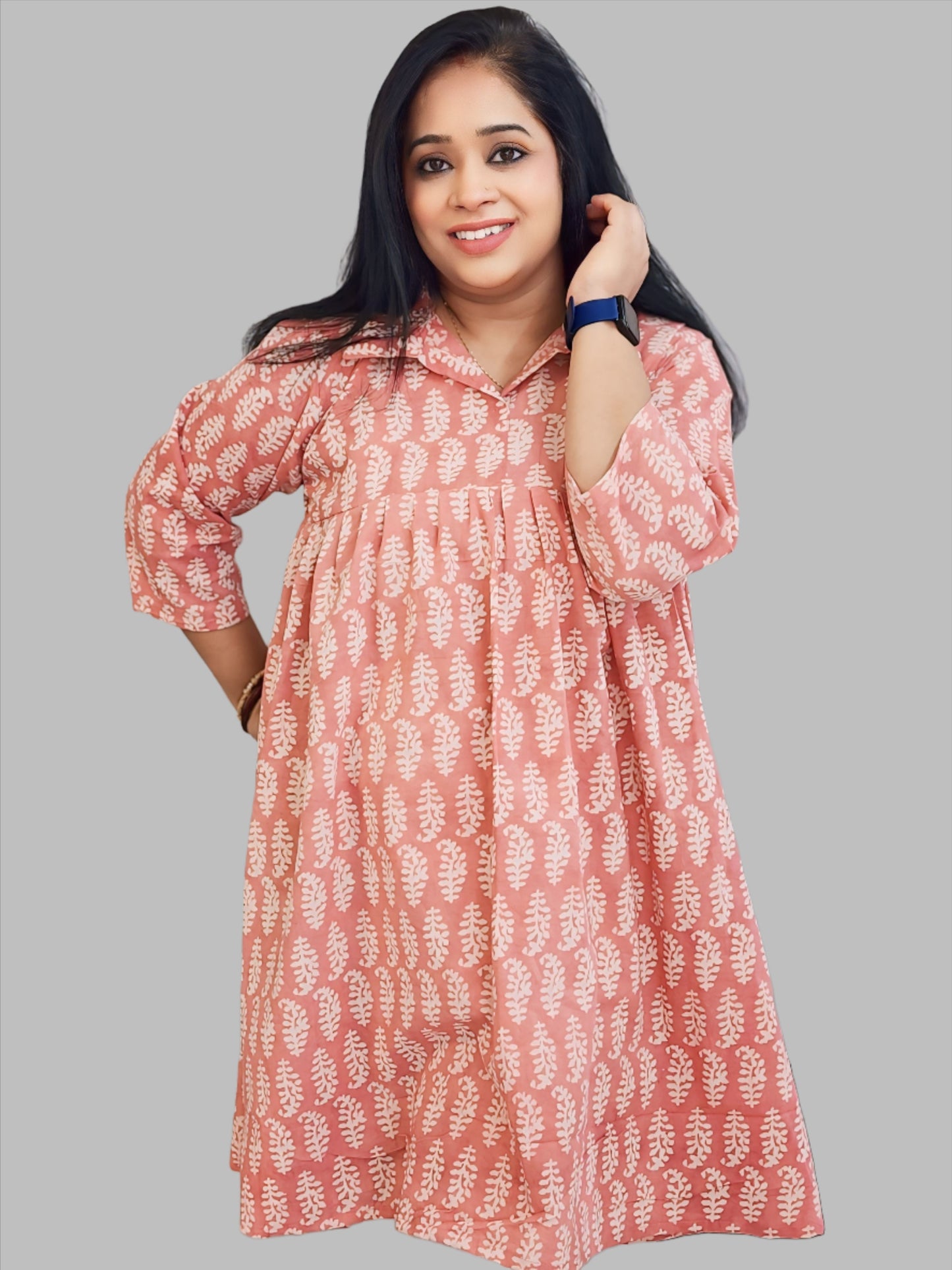 Peach flared Mul cotton Short Dress/Kurta