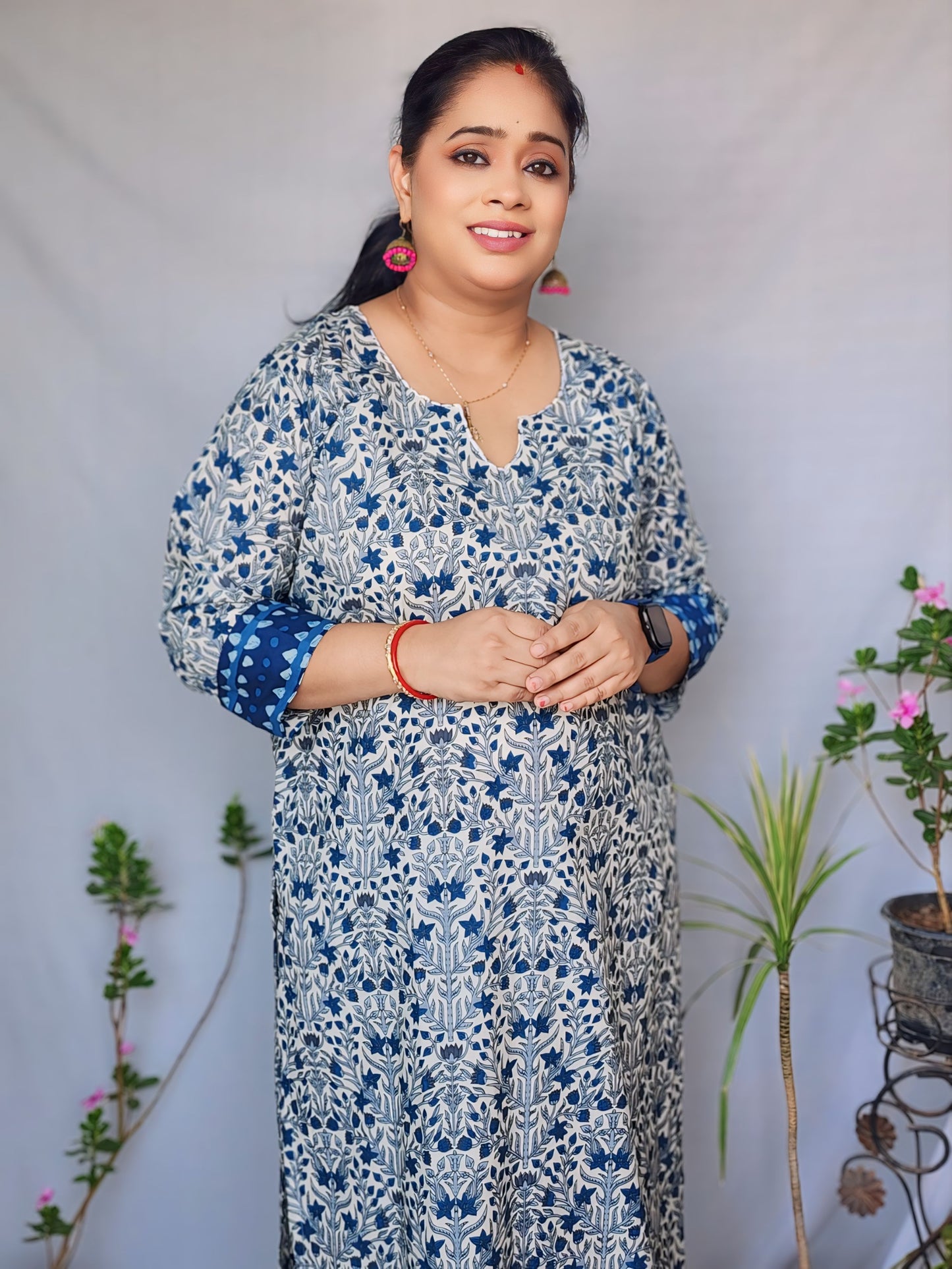 Blue Sanganeri Print Cotton Kurta