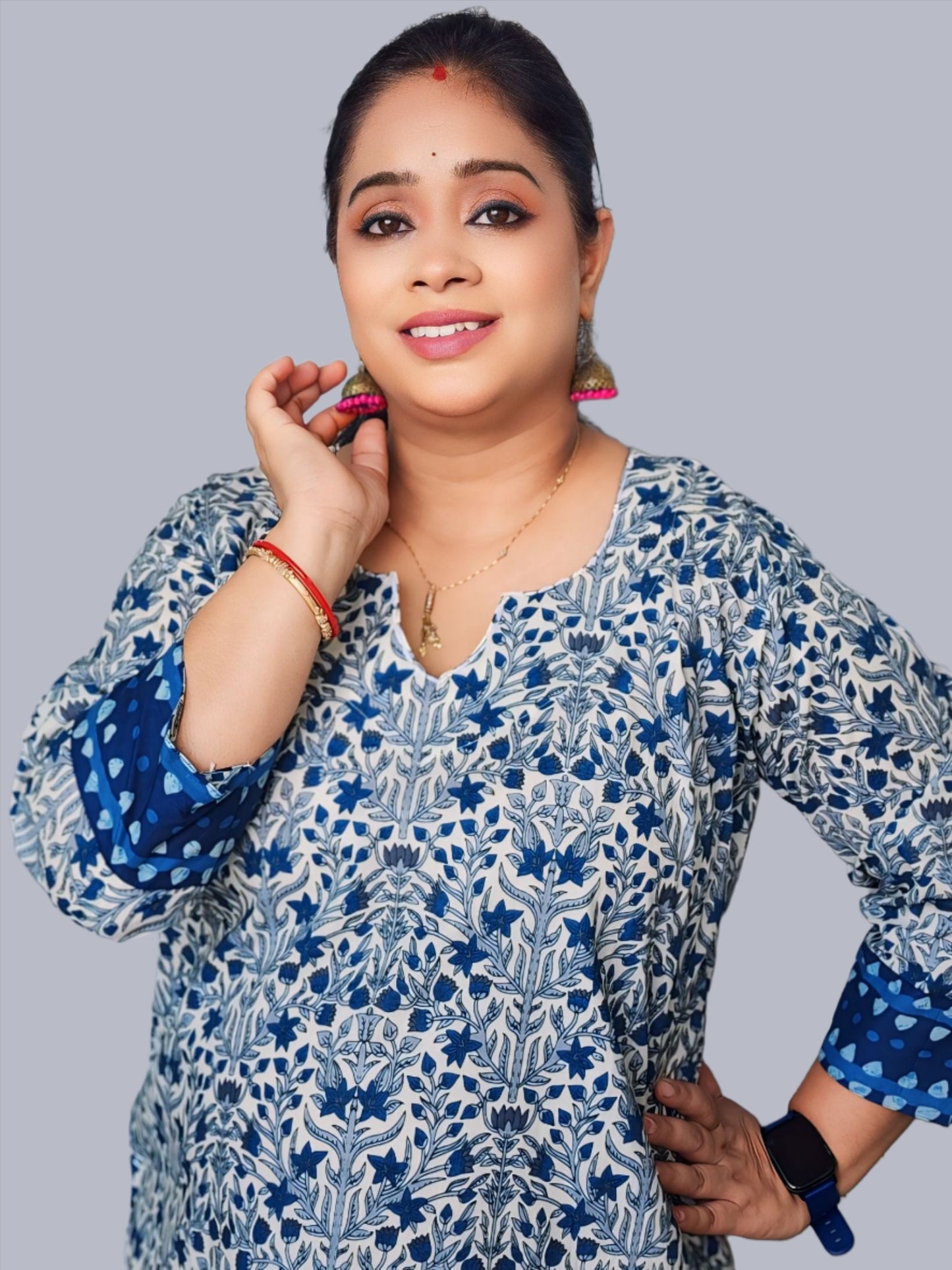 Blue Sanganeri Print Cotton Kurta