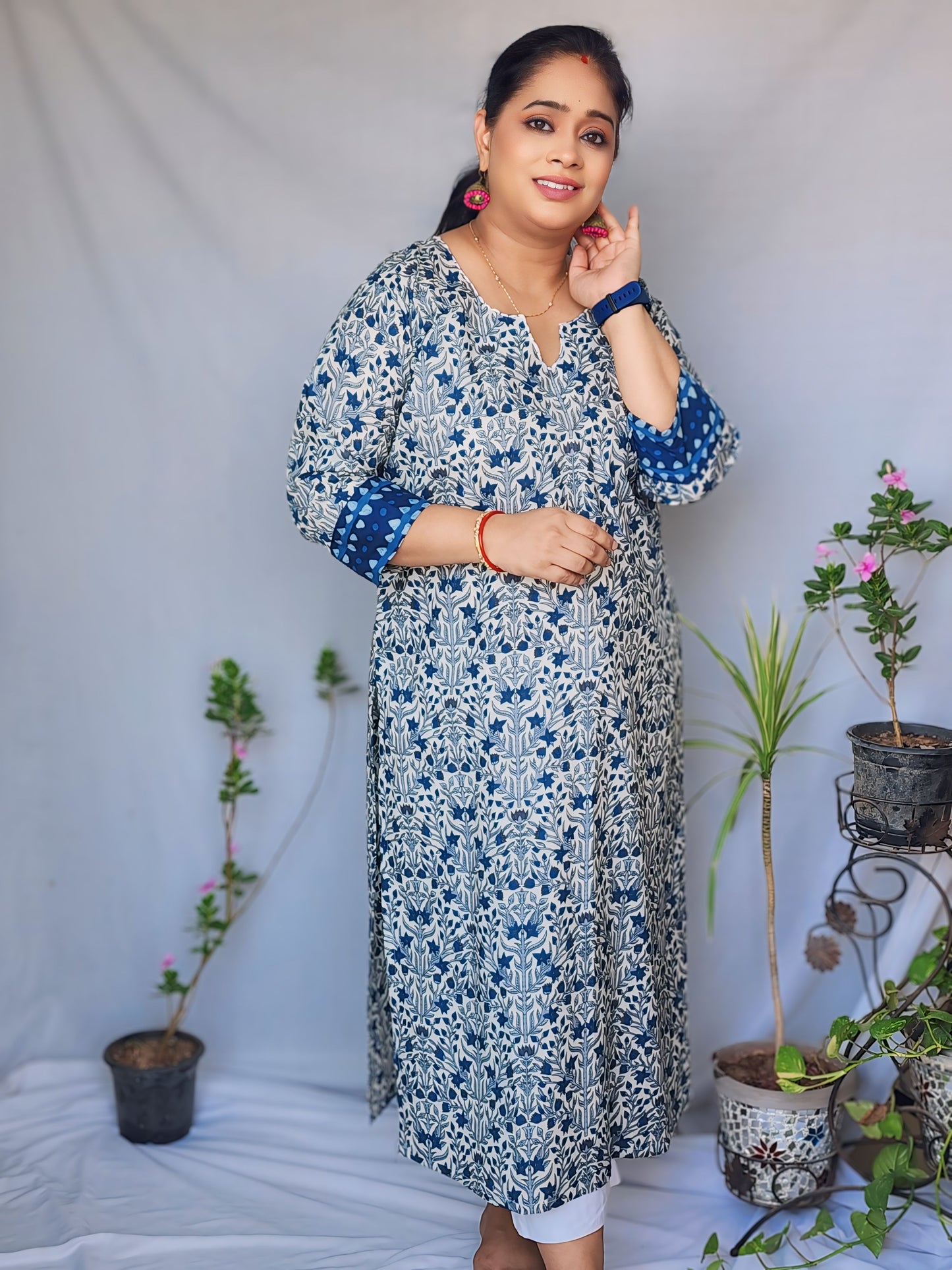 Blue Sanganeri Print Cotton Kurta