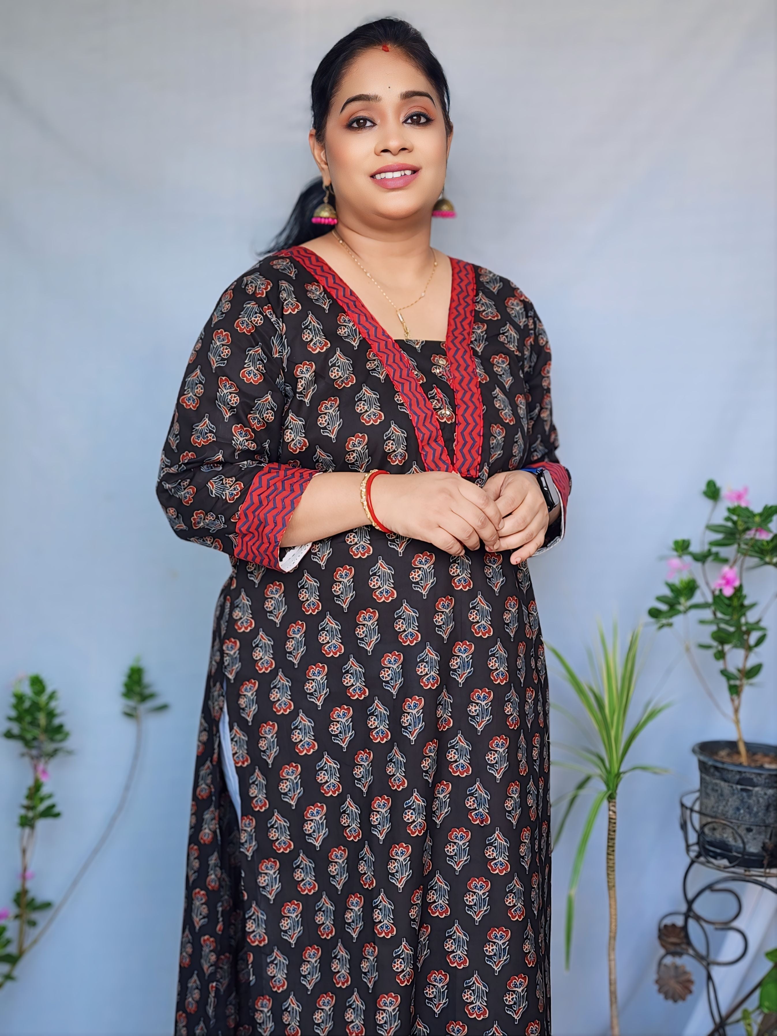 Black Designer Ajrakh Kurta