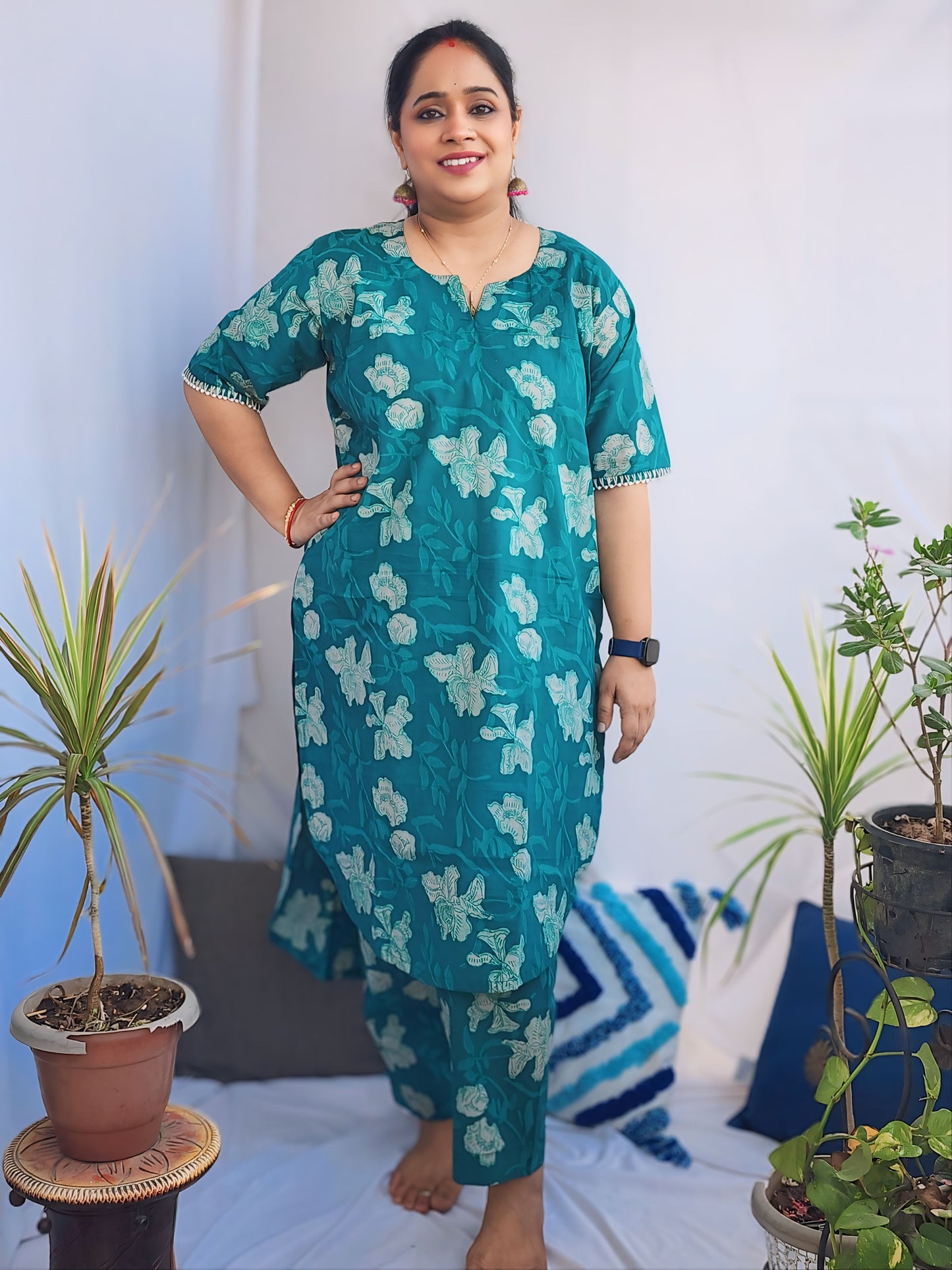 Sea Green Hi-Low Pearl Kurta