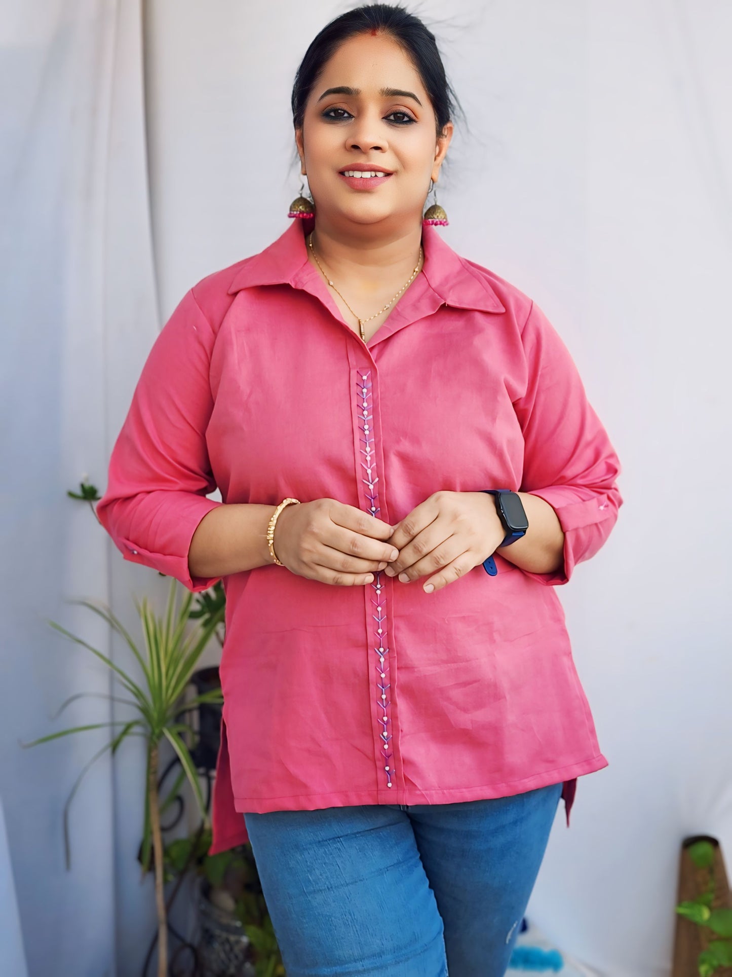 Rose pink Embroidered  Shirt