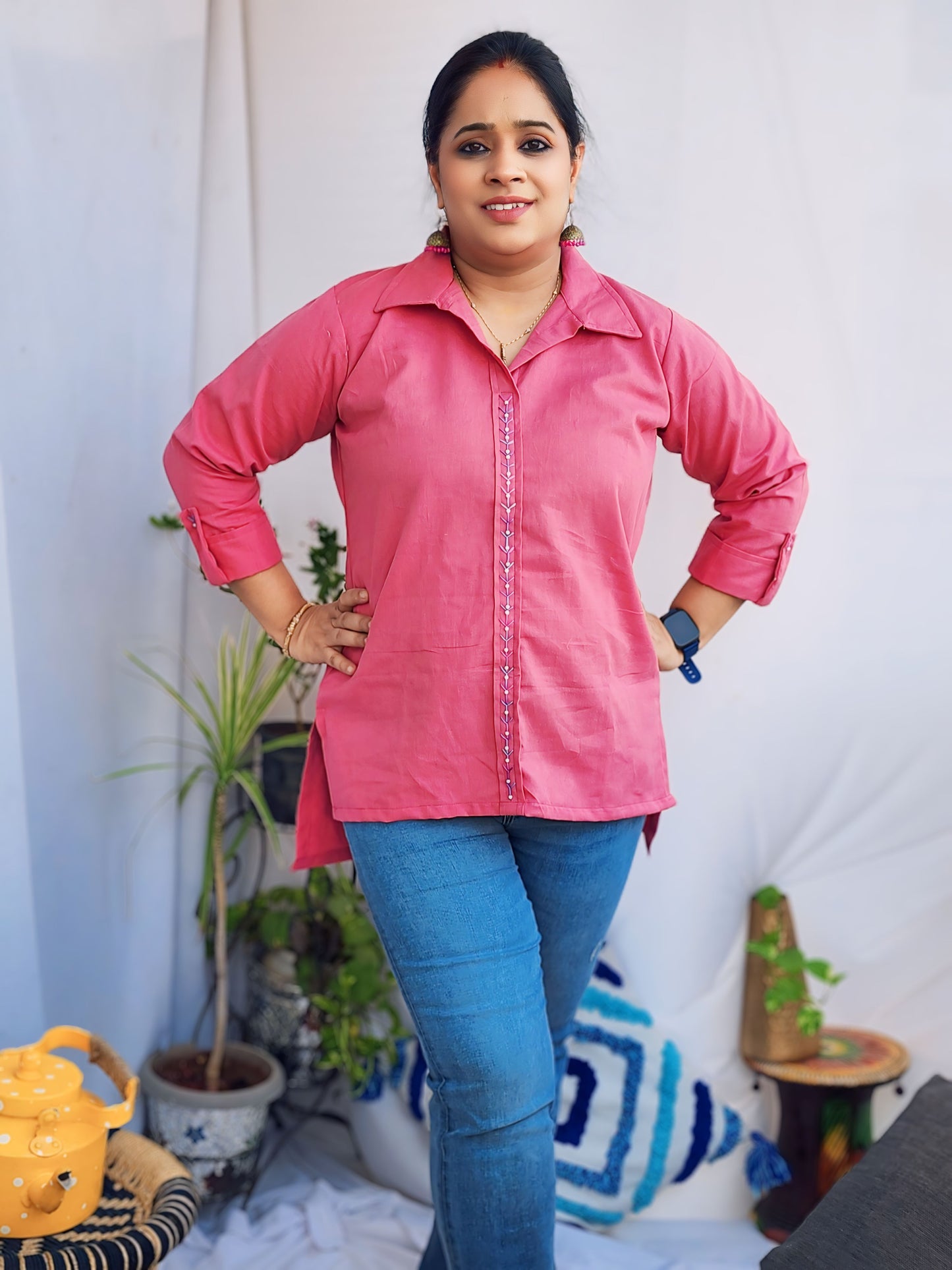 Rose pink Embroidered  Shirt