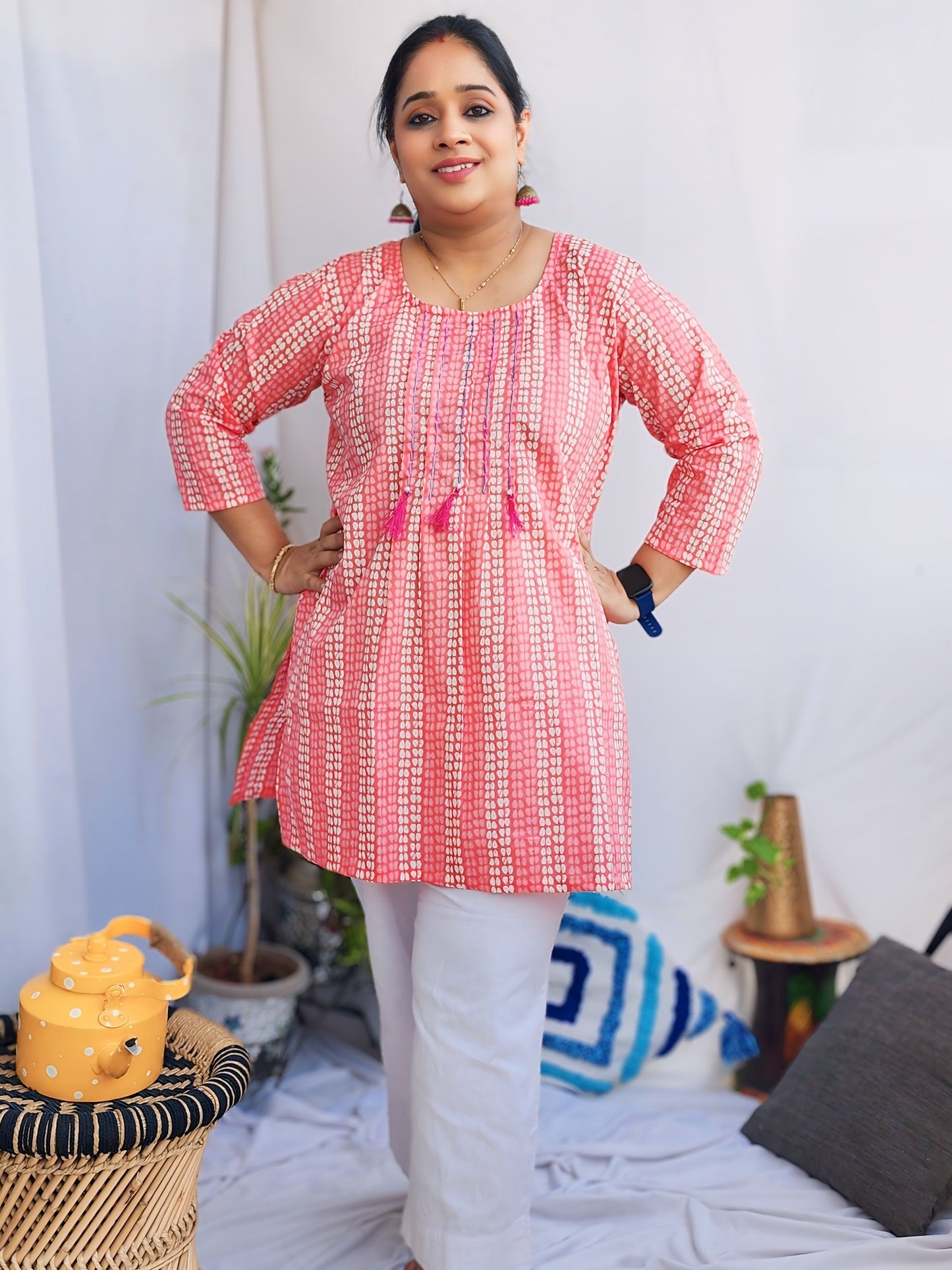 Peach Pintuck Short Kurta