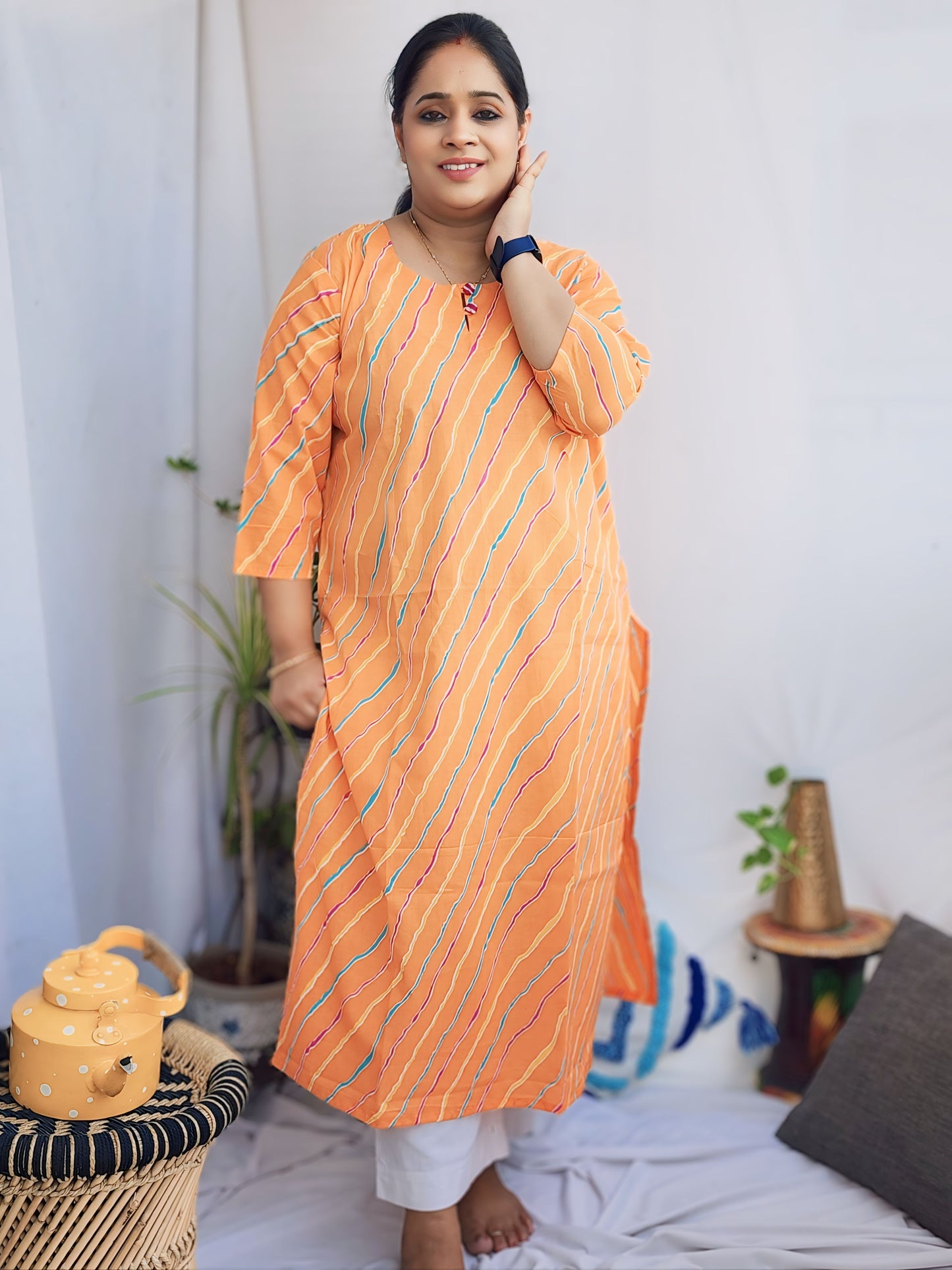 Orange Lehriya Kurta