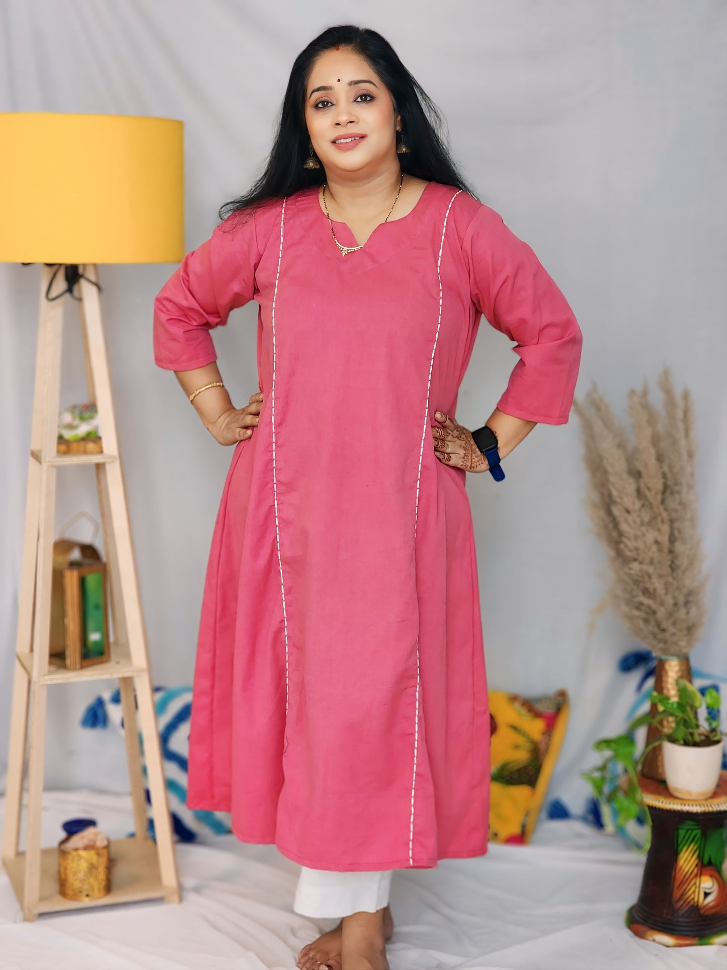 Rose Pink Handcrafted A line Kurta