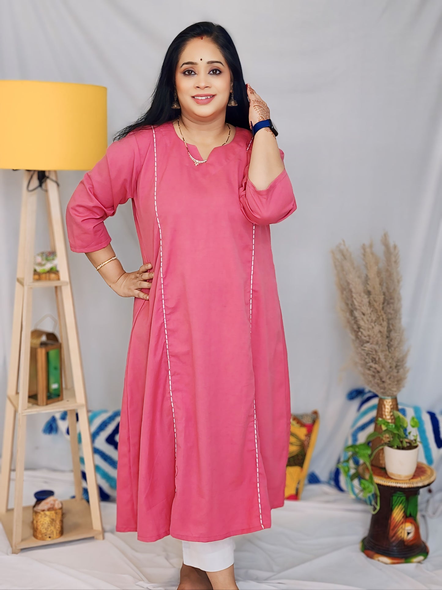 Rose Pink Handcrafted A line Kurta