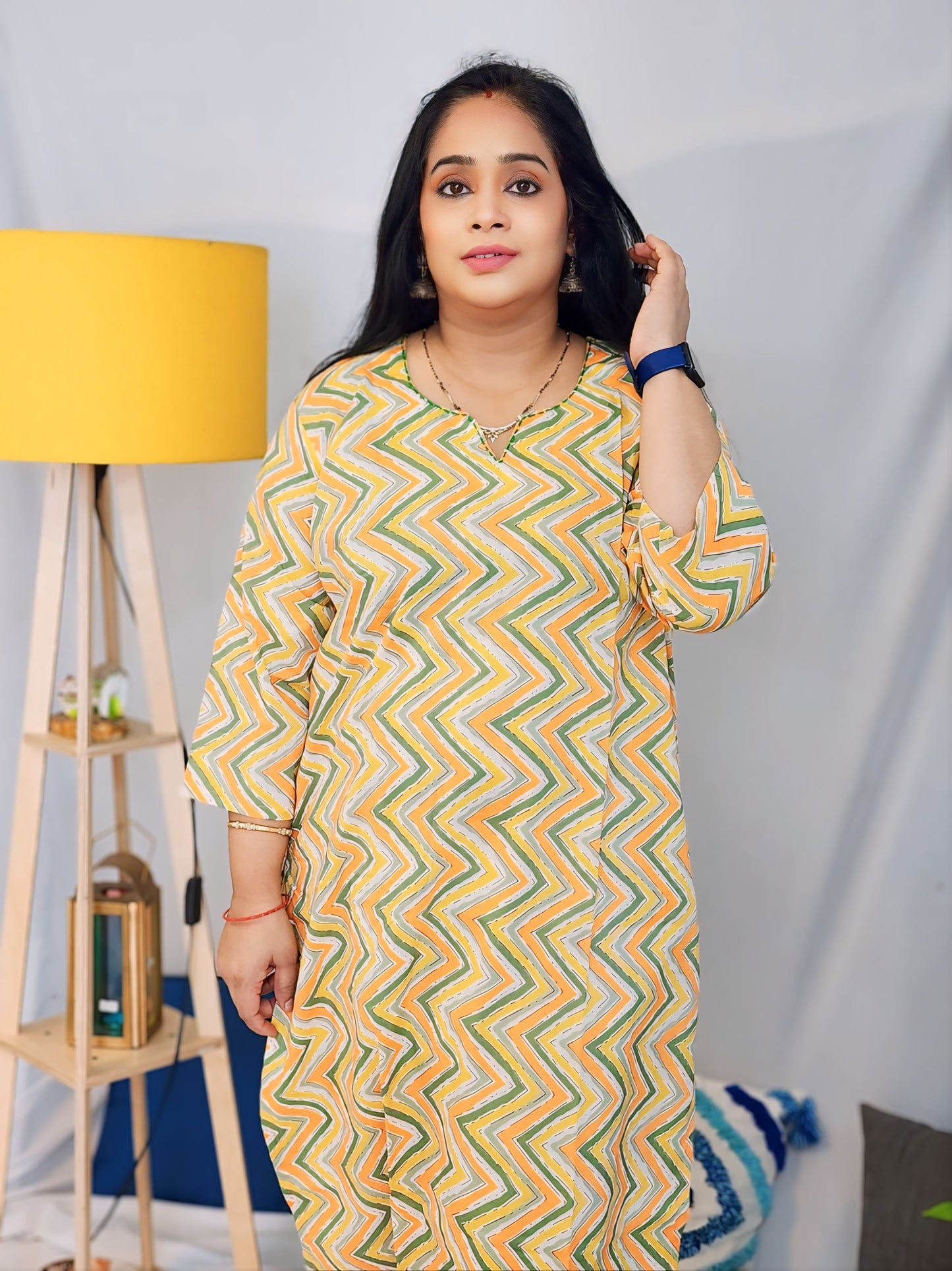 Yellow Multi Office wear Kurti