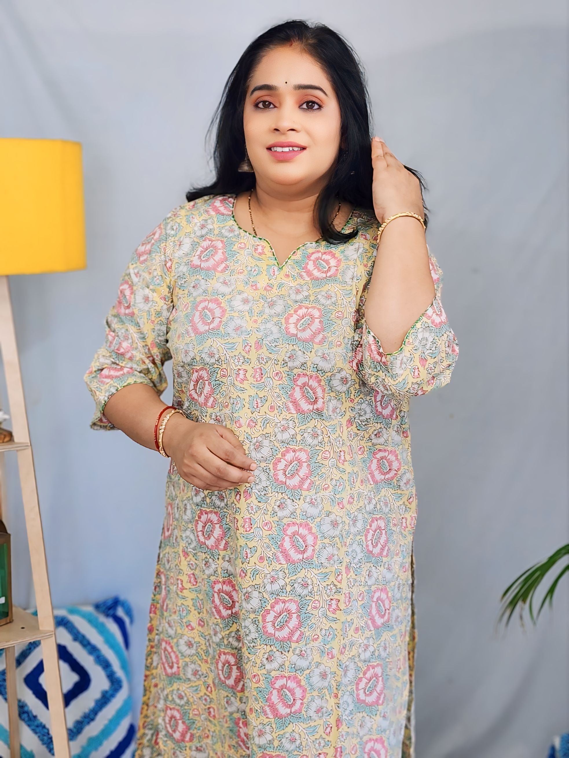 Sanganeri Yellow Kurta Pant Set