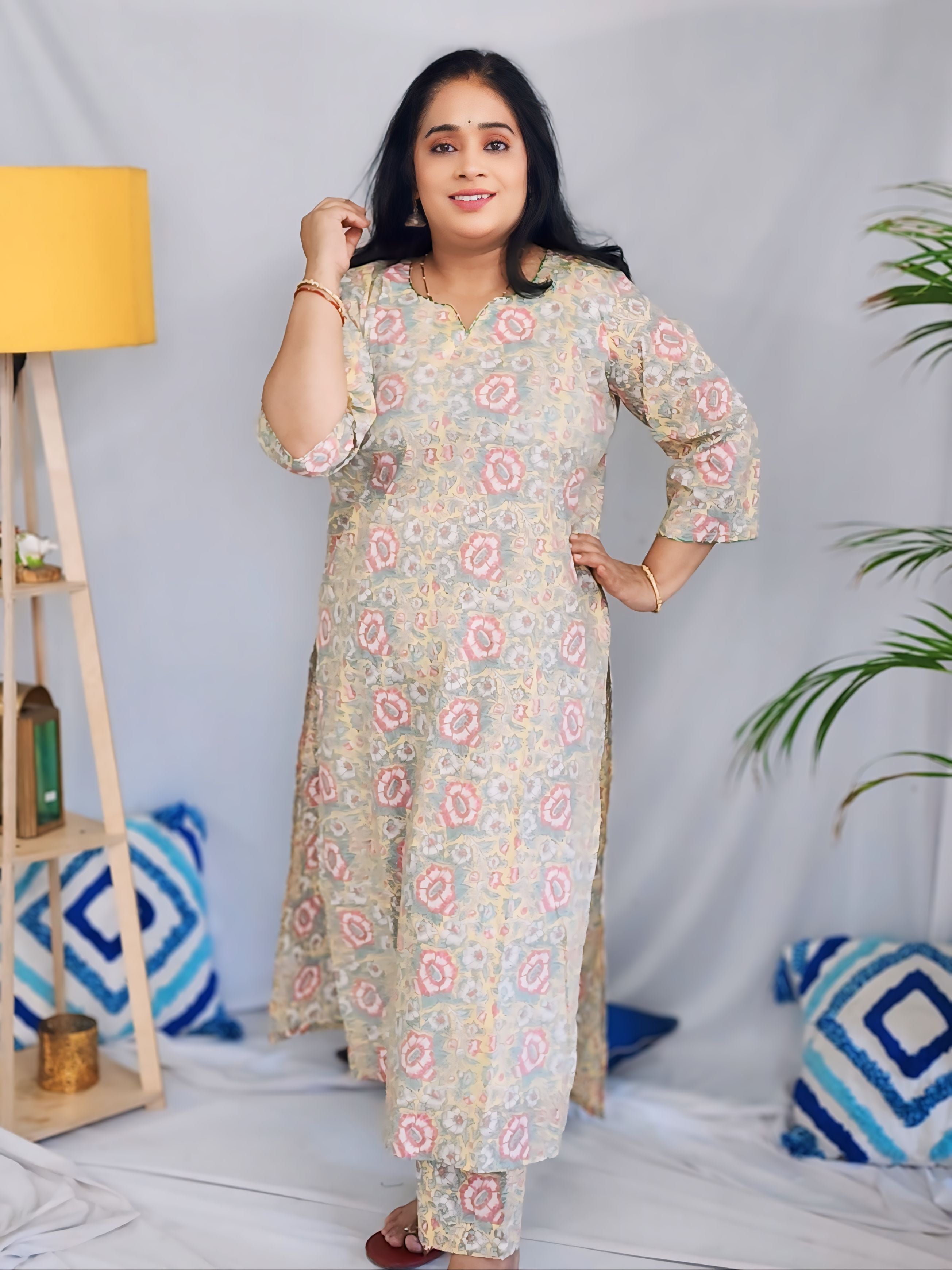 Sanganeri Yellow Kurta Pant Set