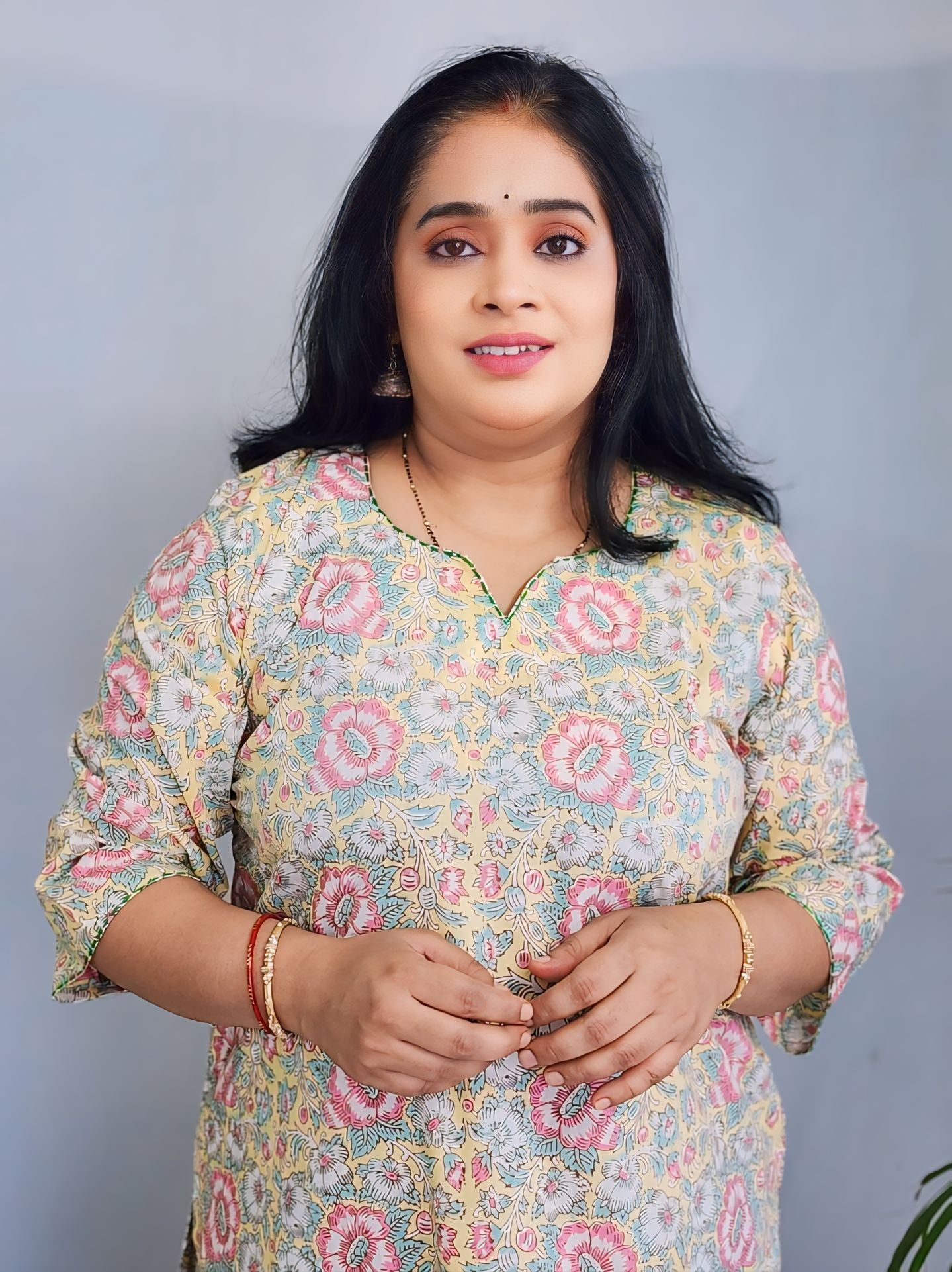 Sanganeri Yellow Kurta Pant Set