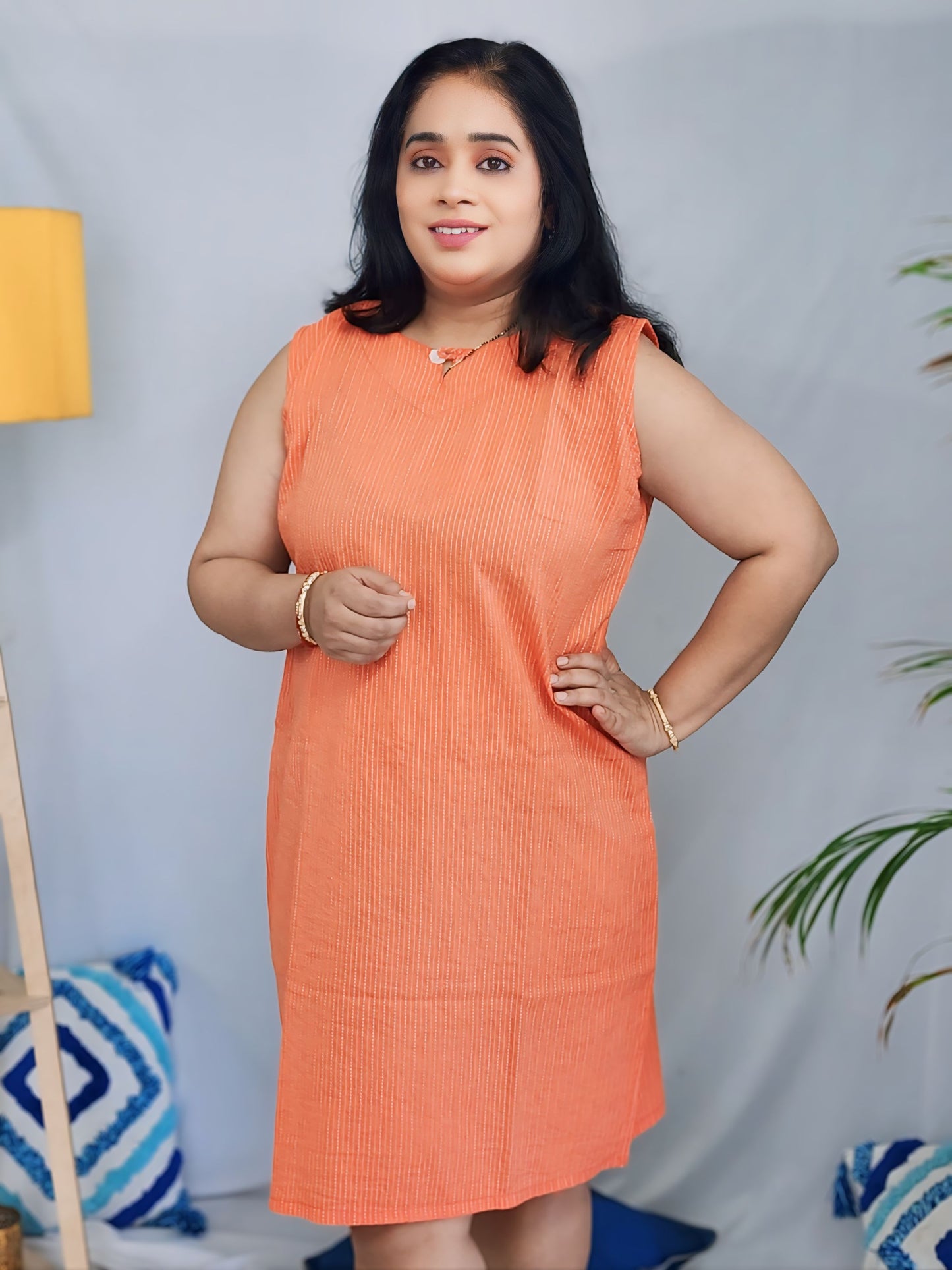 Casual Office wear : Orange Kantha Shift Dress