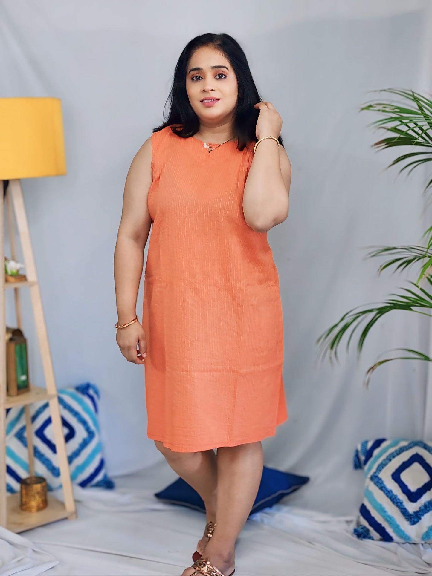 Casual Office wear : Orange Kantha Shift Dress