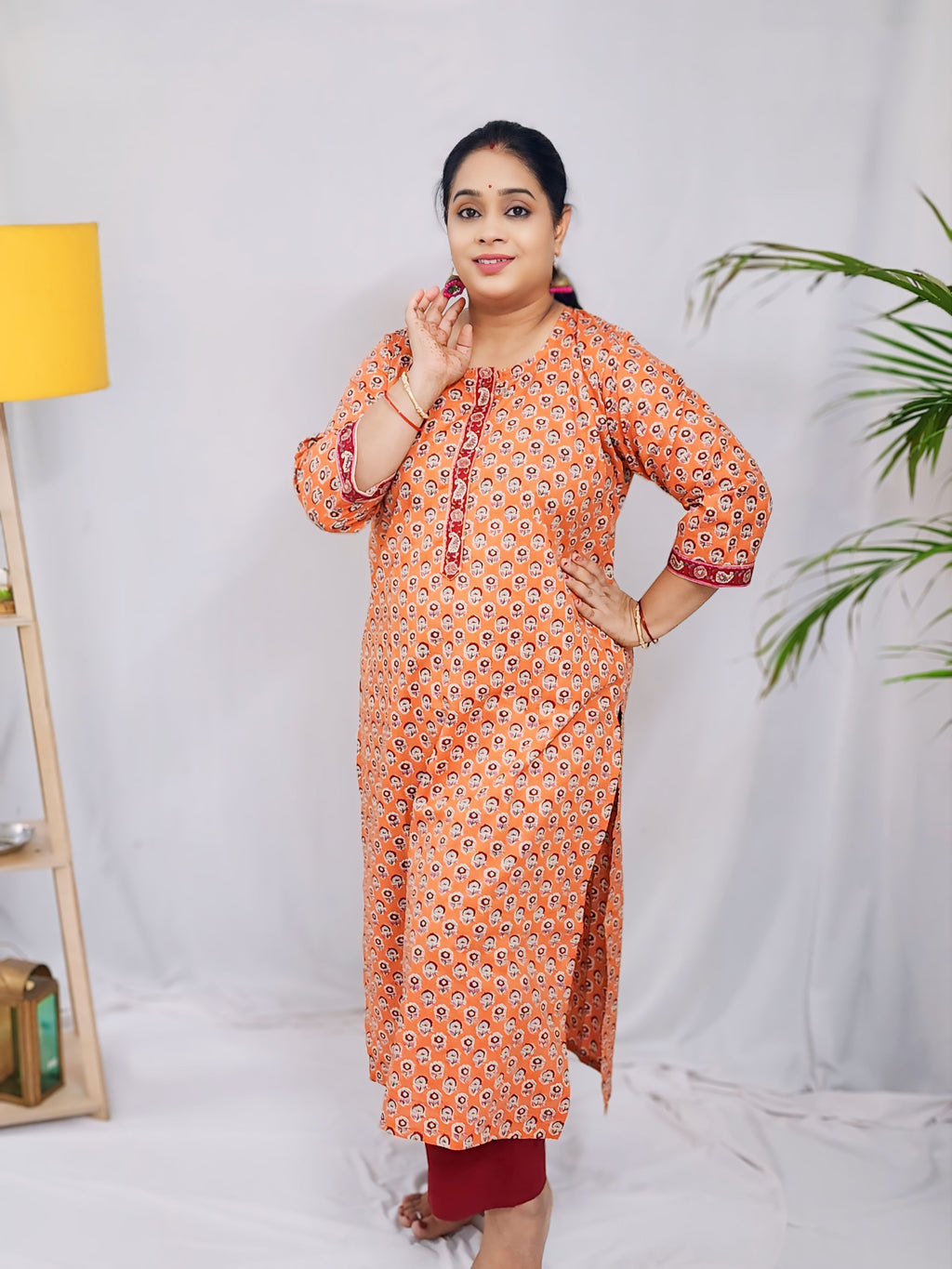 Jannat Orange Cotton Kurti